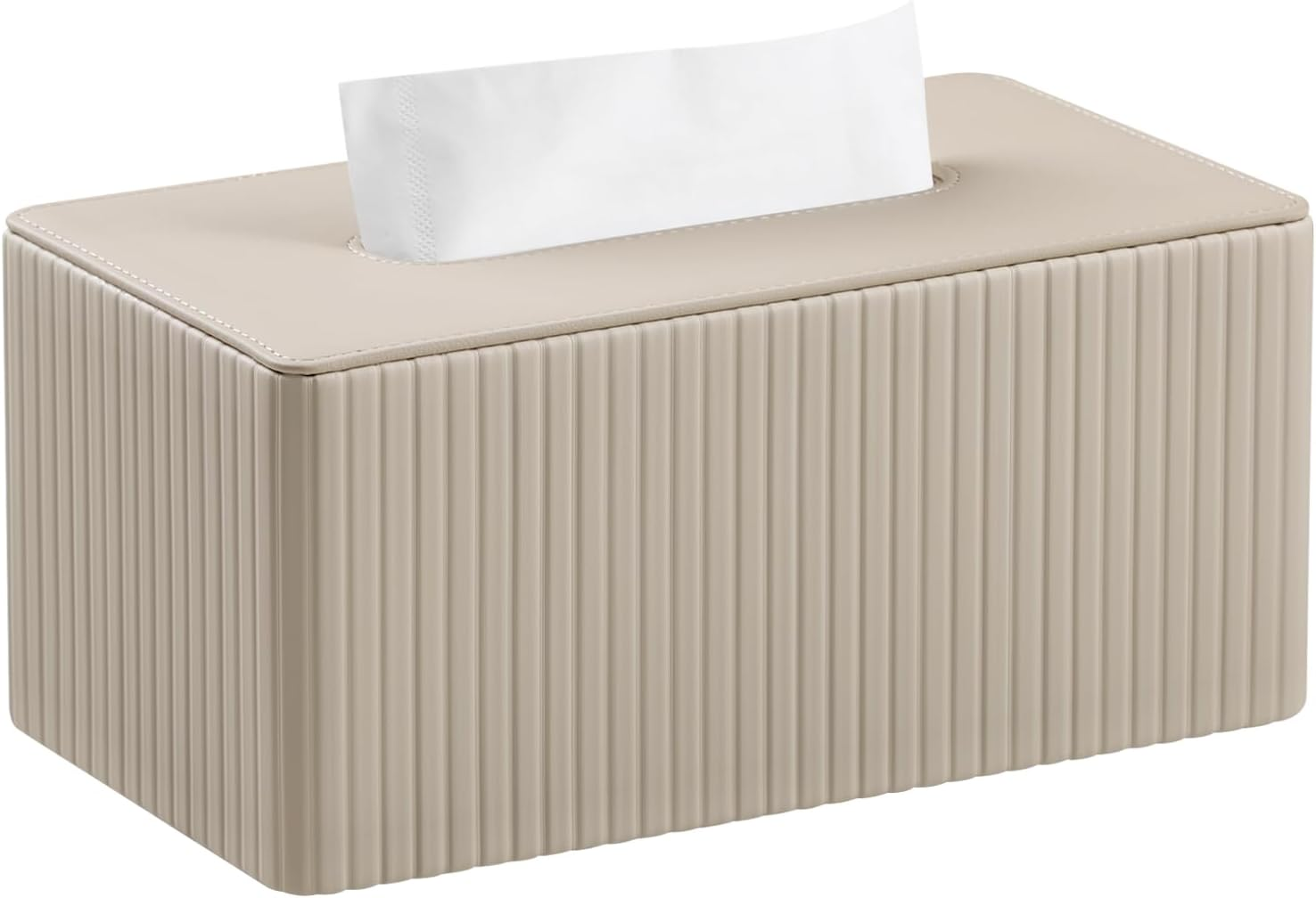 Stylish PU Leather Rectangle Tissue Box Cover with Magnetic Bottom for Bathroom Bedroom Office (White Stripes)