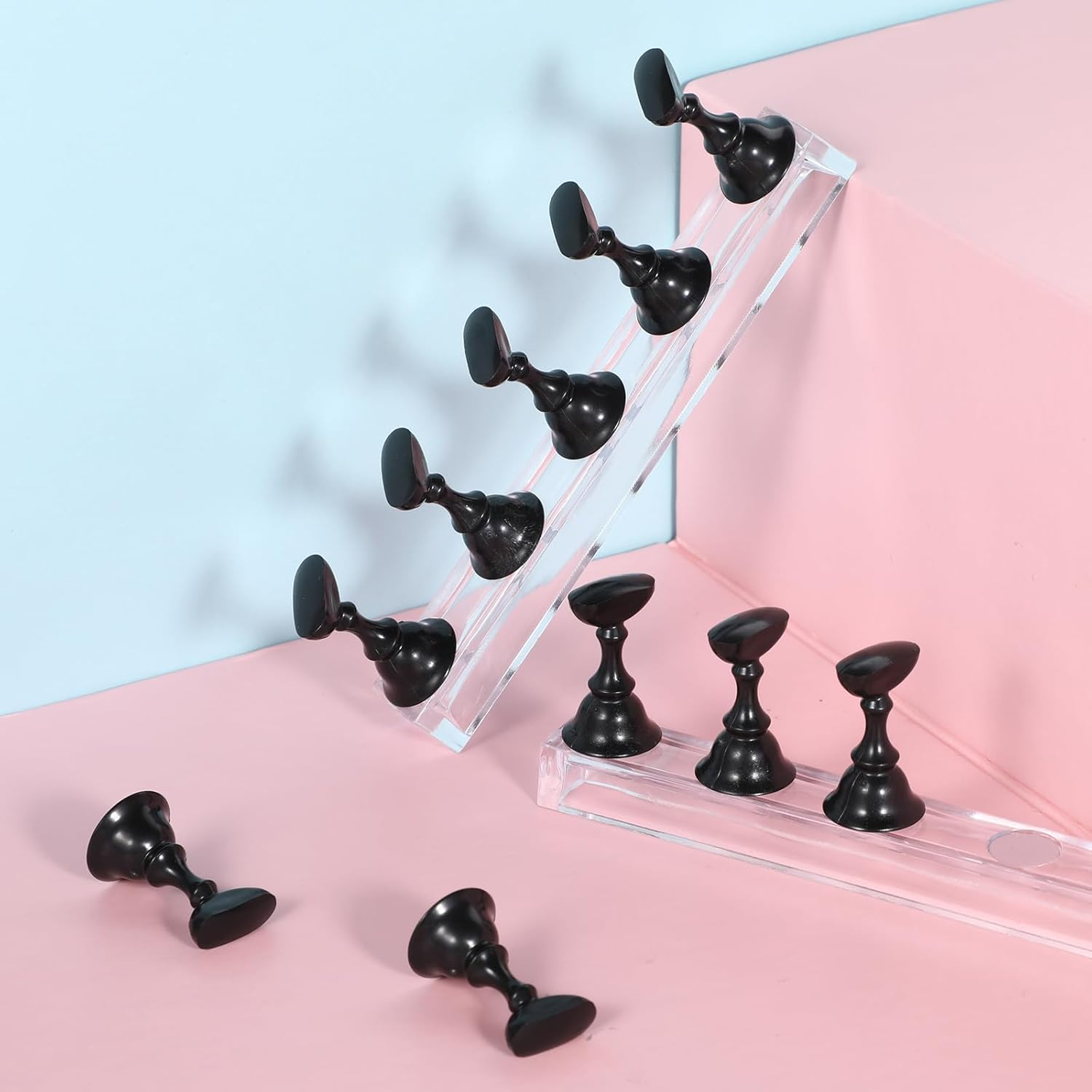 Piriuuo Pack of 2 Nail Stands, Acrylic Nail Stand for Press on Nails Display, Nail Practice Stand, Magnetic Nail Tips Holder, DIY Nail Art Stand, Nail Pressure Nail Stand for Manicure Tool image number 1