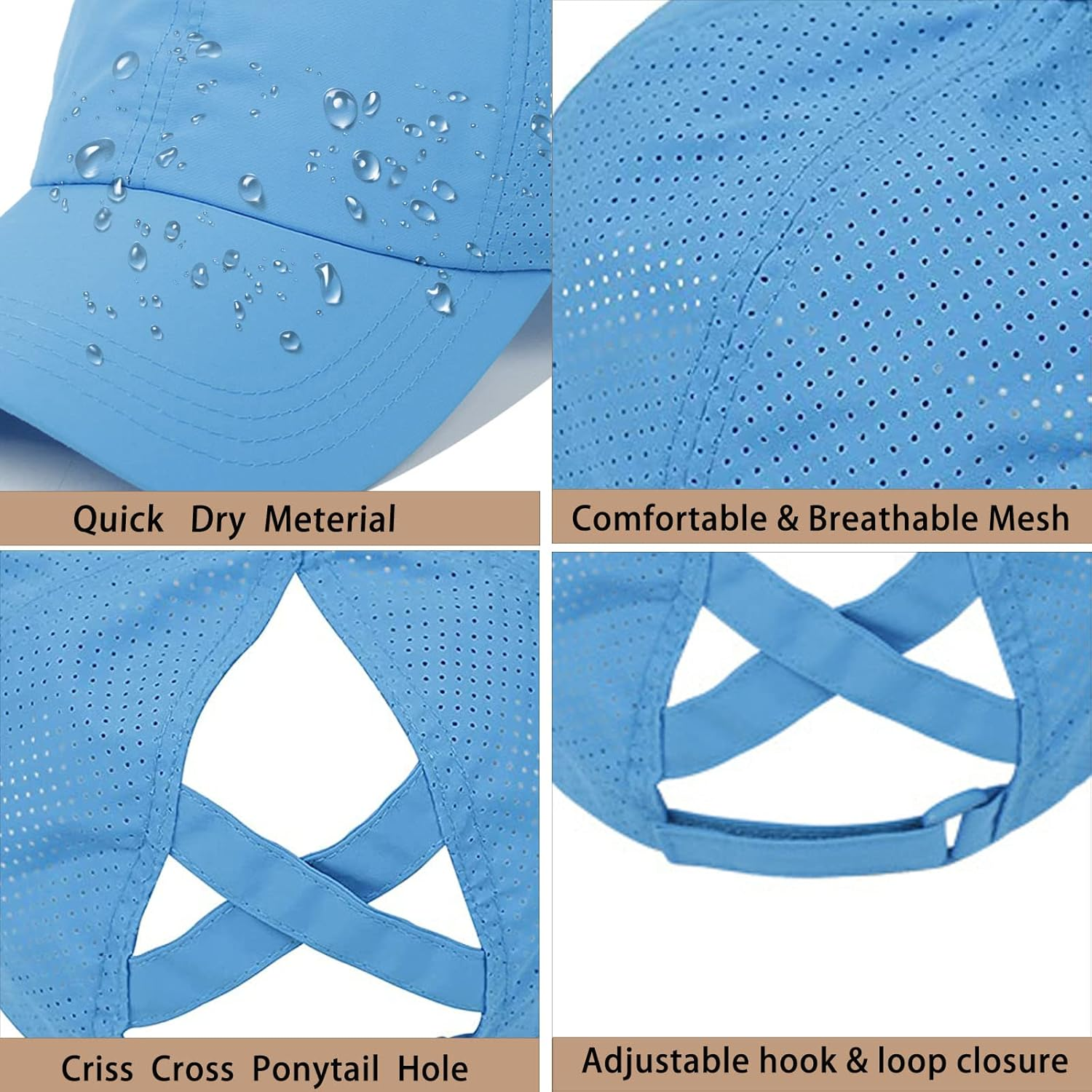 Womens Ponytail Hat Baseball Cap, Adjustable Criss Cross Baseball Cap High Bun Unisex Quick Drying Trucker Hats image number 3