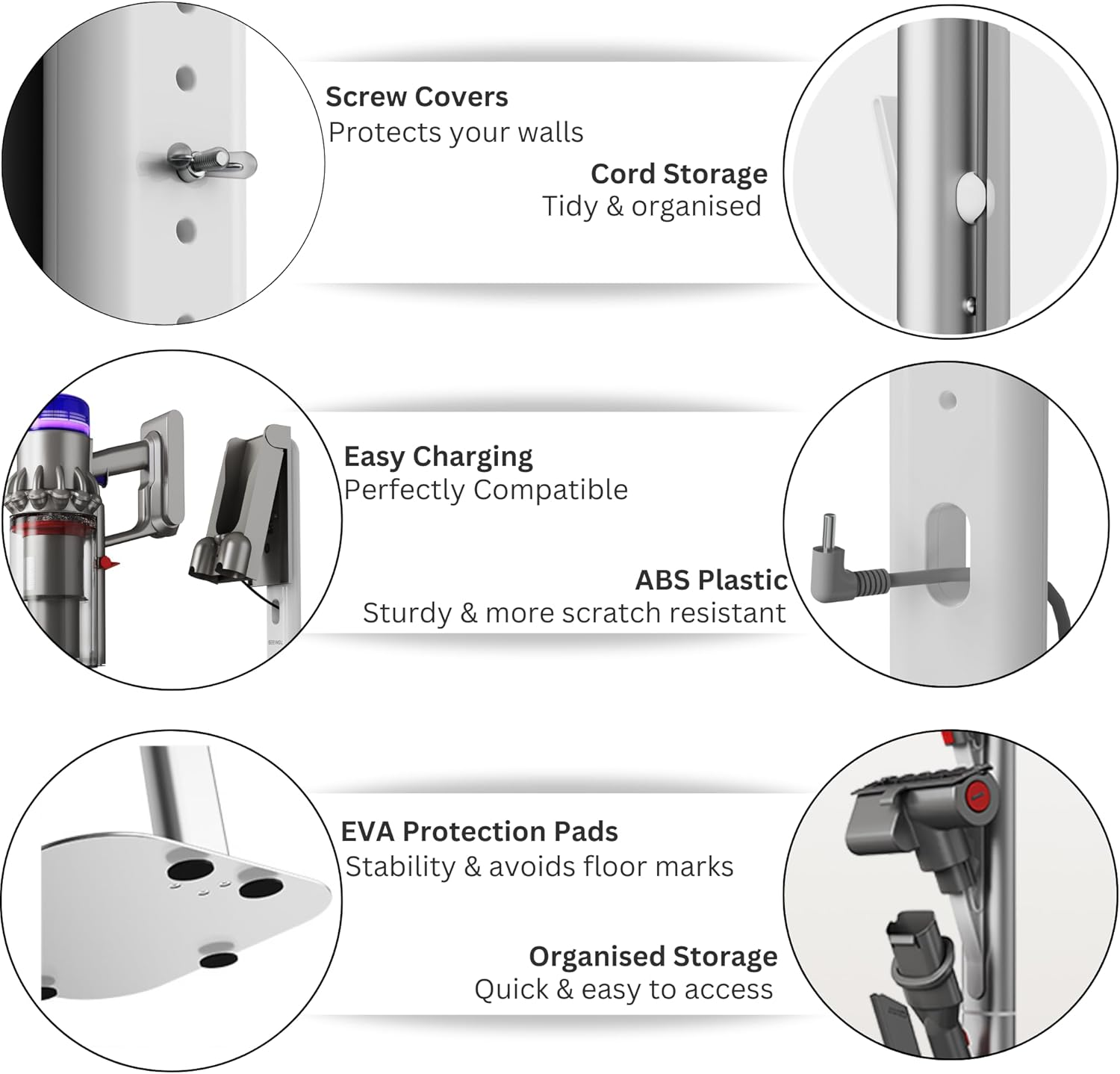 Freestanding Holder for Dyson Vacuum Stand &ndash; Suitable for Dyson V6 V7 V8 V10 V11 V12 V15 Gen5 & DC Series Vacuum Cleaners, Elegant and Stable Standing Dock &ndash; Accessory Storage Stand for Dyson