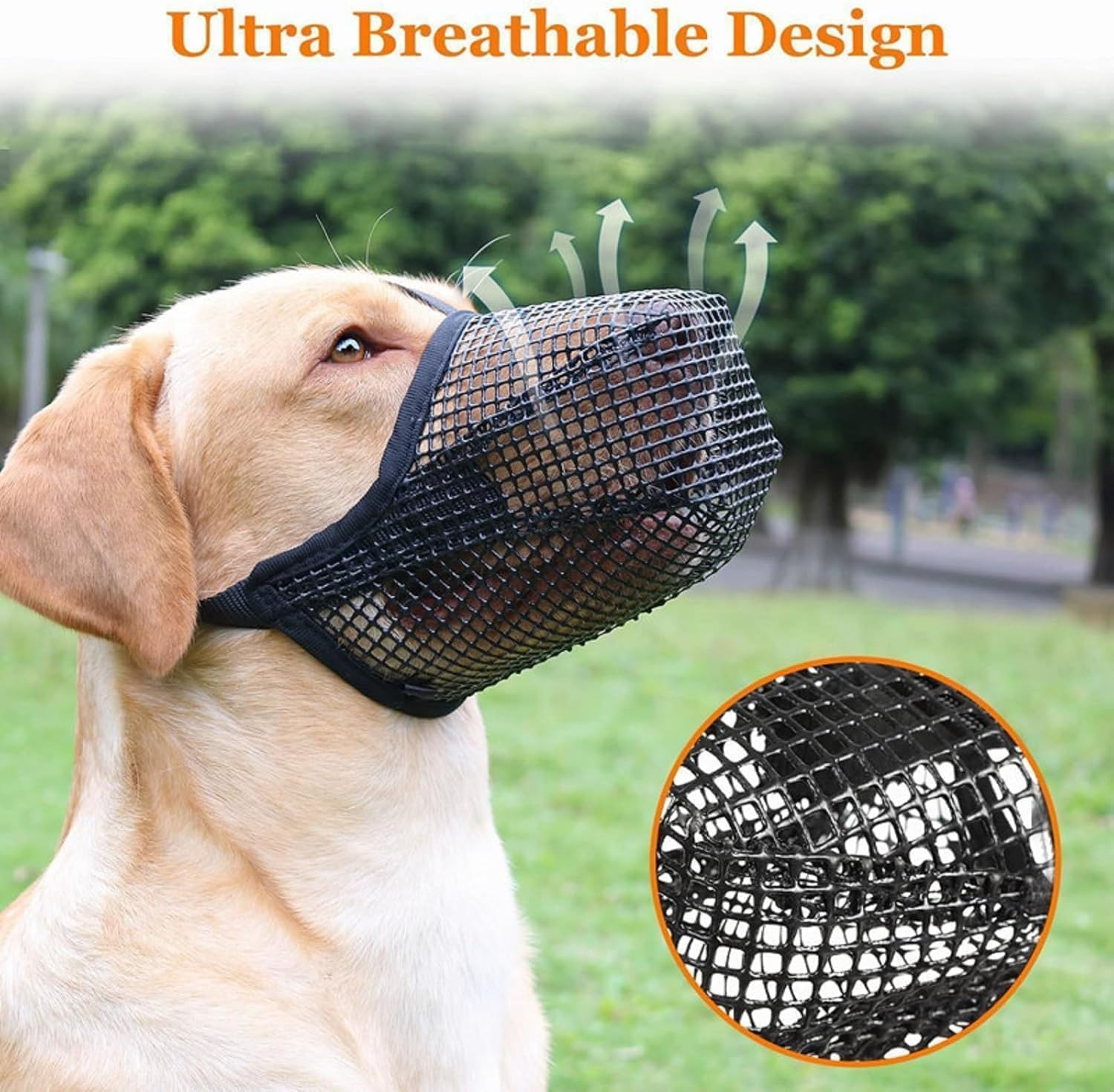 Dog Mask, Soft Mesh Mask, round Mesh Dog Mask, Prevents Eating, Biting and Chewing, Adjustable Poison Bait Protective Mask Suitable for Small and Medium-Sized Dogs (Black, M) image number 3