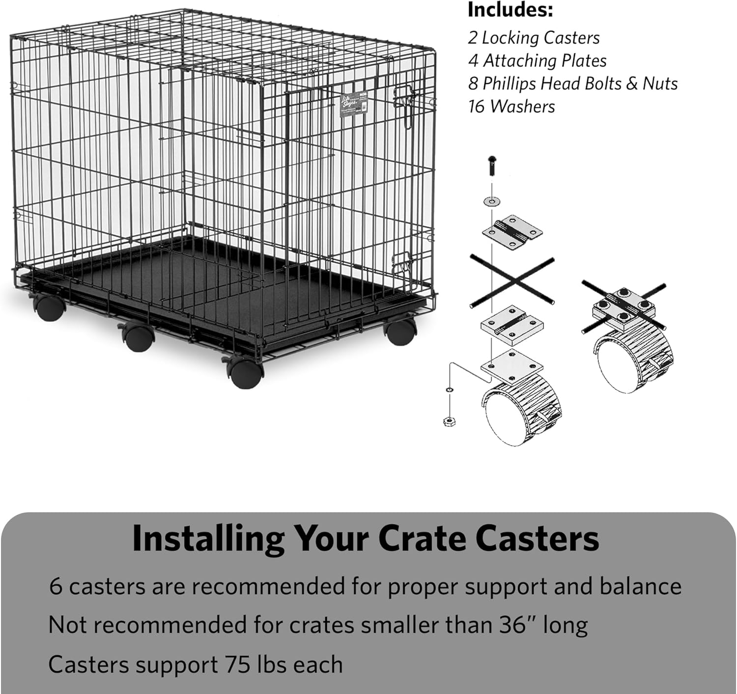 Midwest Homes for Pets Universal Crate Casters, 2 Count (Pack of 1) image number 3