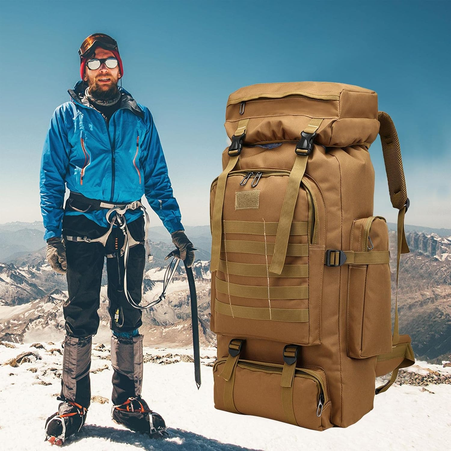 Army Backpack for Men,Waterproof Heavy Duty Hunting Backpacks for Men 80L | Large Trekking Rucksack for Outdoor Hiking Camping Trekking Hunting Puchen - Desert Camouflage image number 4