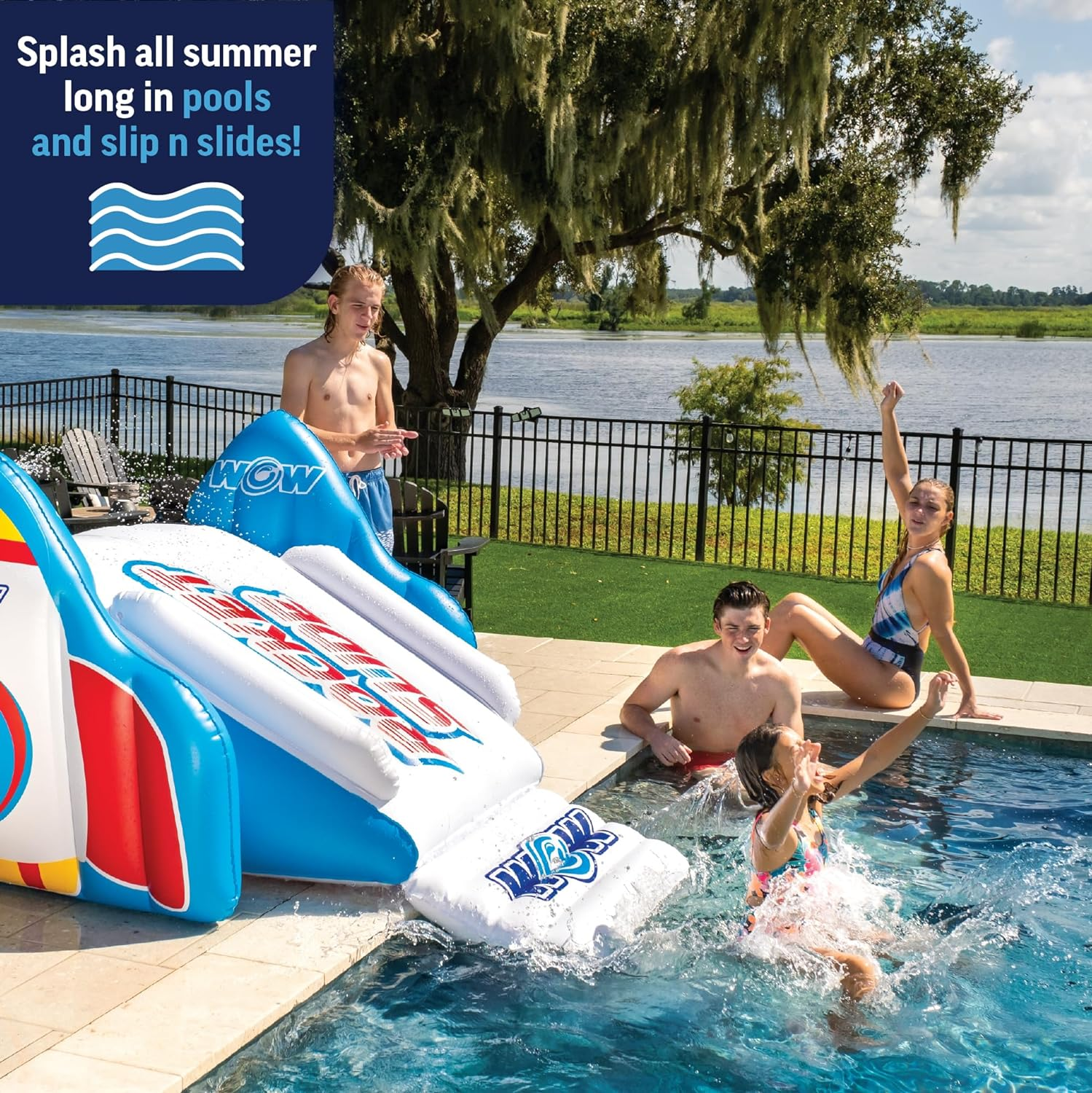 WOW Sports Rocket Slide Inflatable Pool Slide - with Built in Sprayer for Kids and Adults - Portable Pool Slides - Durable Vinyl image number 6