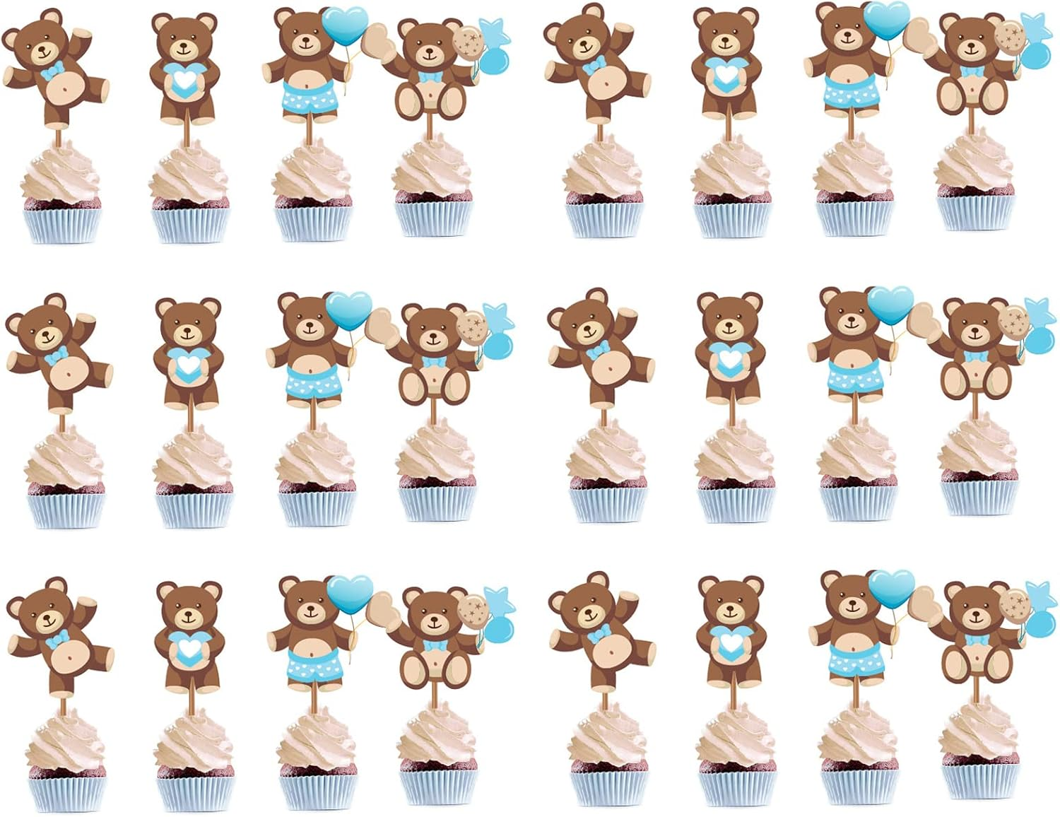 36 Pieces Bear Cupcake Toppers Baby Shower Birthday Party Gender Reveal Party Decorations Supplies image number 1
