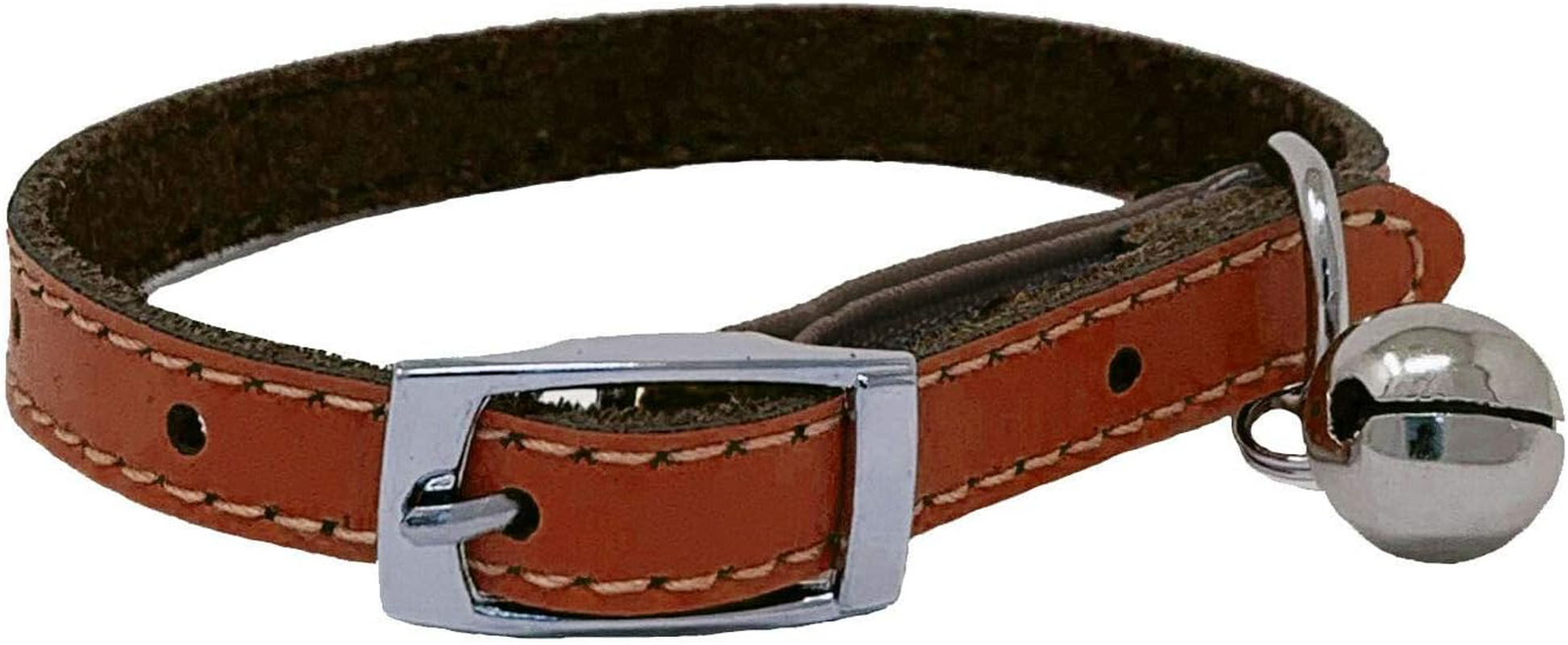 Cat Collar Real Leather with Safety Elastic, Bell, Available (Purple)