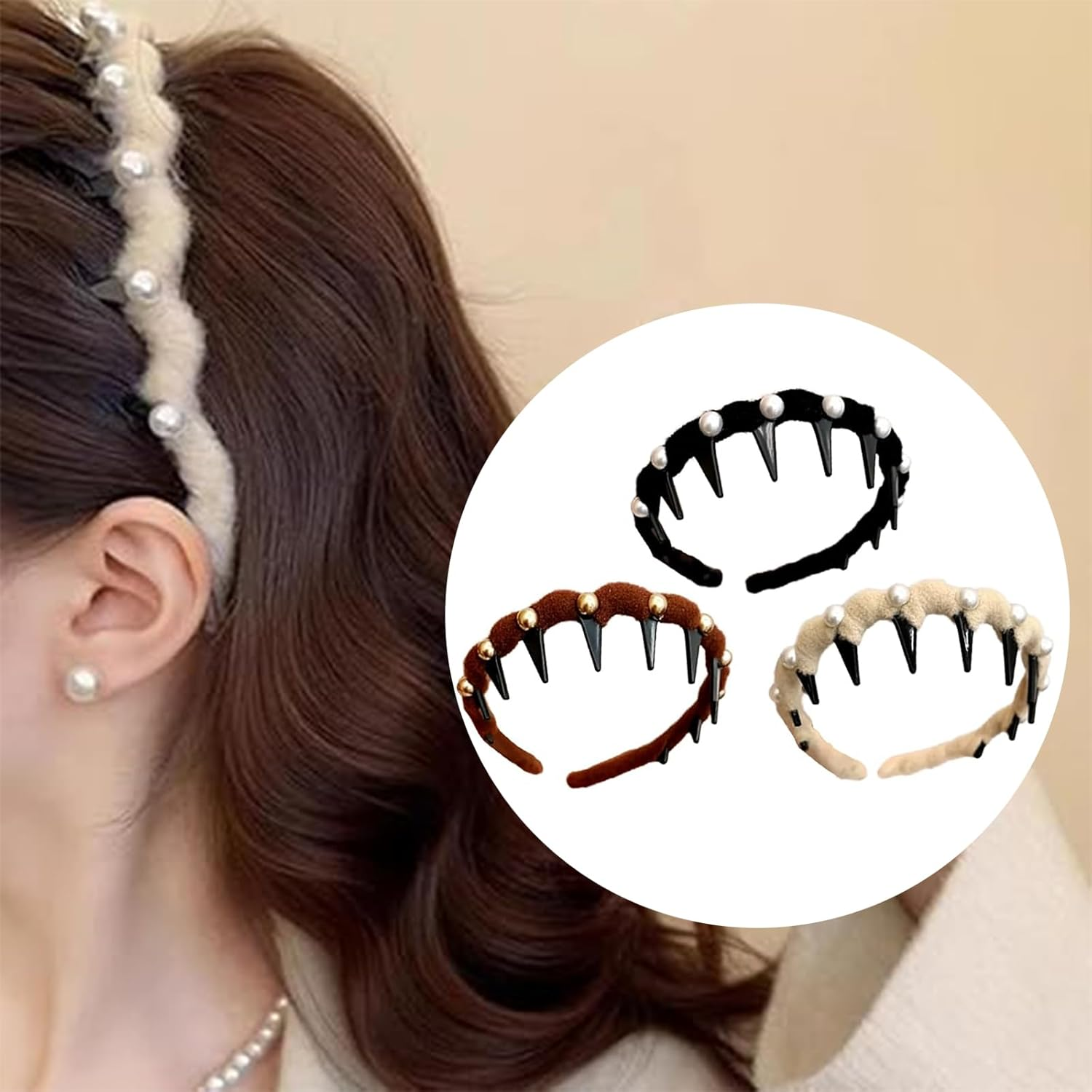 Pack of 3 Vintage High Cranium Artificial Pearl Hairband, Women'S Headbands, Pearl Headband, Elegant Hair Band for Weddings, Parties and Daily Use, Comfortable and Stylish Design image number 1