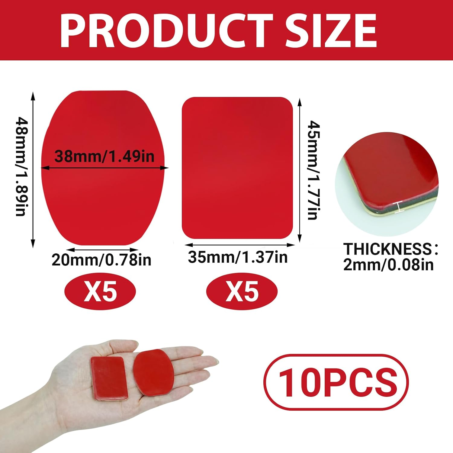 10 Pack Sticky Adhesive Pad Replacement, Double Sided Dash Cam Stickers for Cars Compatible with G O P R O H E R O Action Camera or Dashcam (5 X Flat, 5 X Curved) image number 2