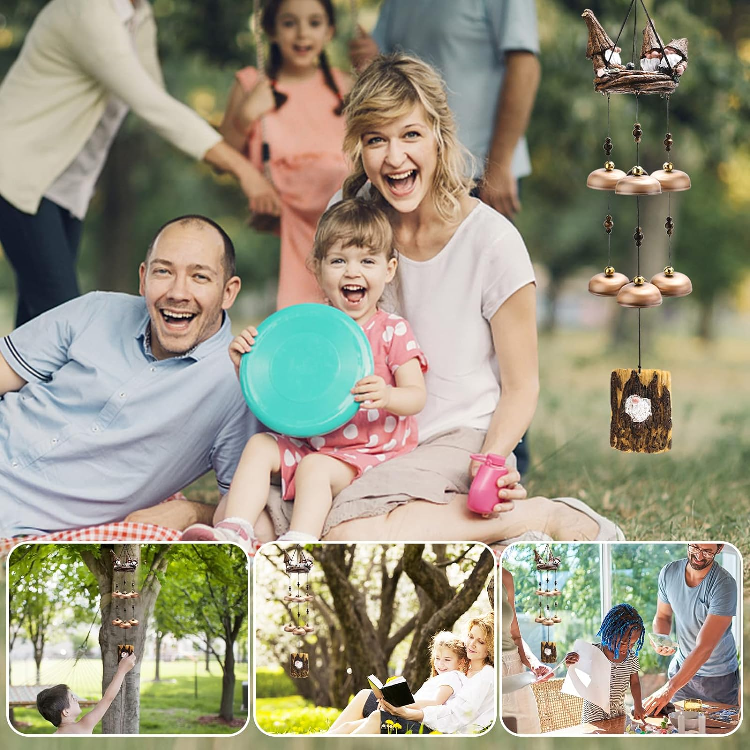 Gnome Wind Chimes for outside with 6 Larger Bells - Item for Mom, Dad, Daughter, Women - Outdoor Decor for Patio, Porch, Garden, Backyard image number 4