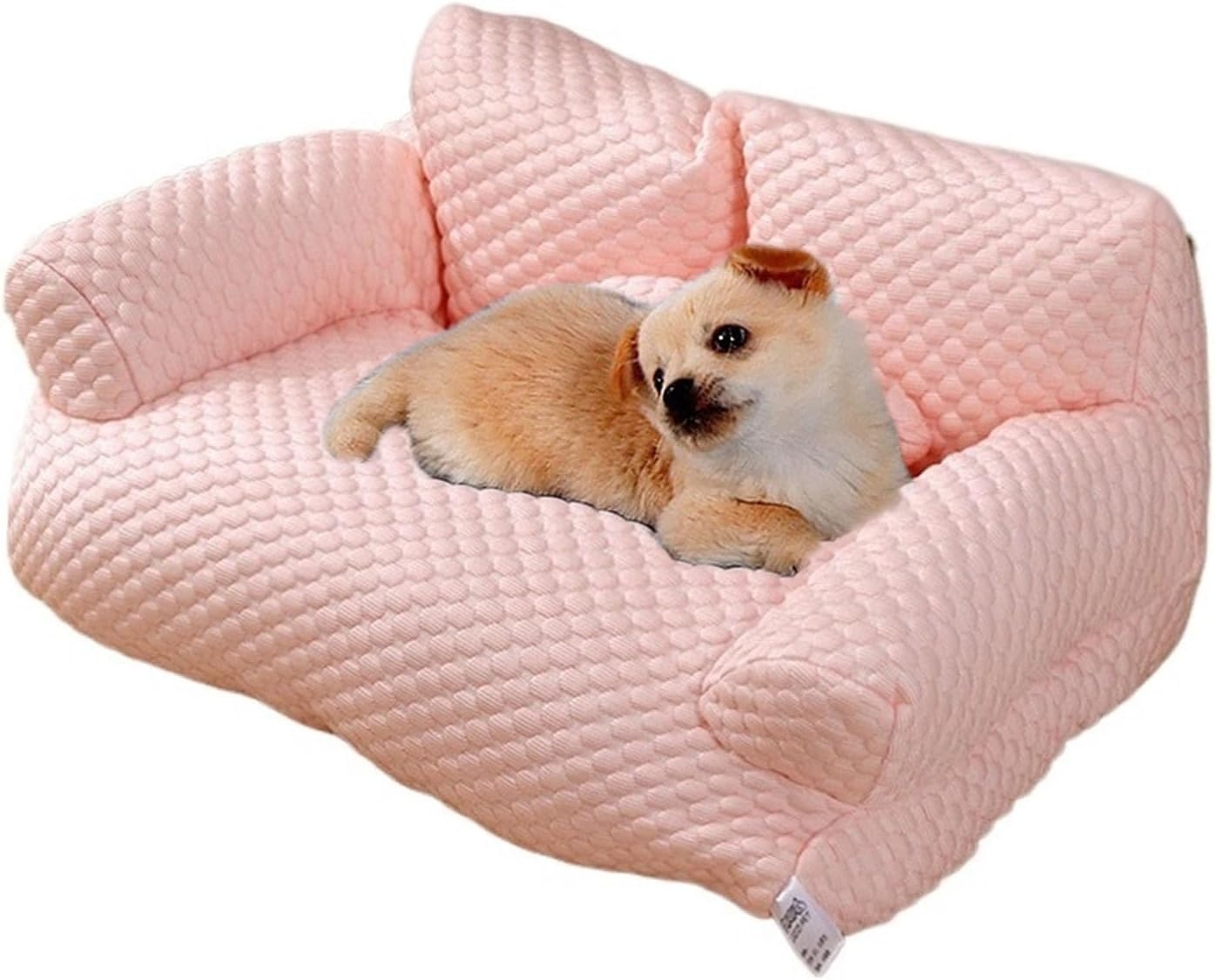 Fuzzy Dog Bed, Ice Silk Cooling Pet Bed Cooling Dog Bed Funny Dog Couch Fuzzy Ice Silk Cooling Pet Bed Breathable Washable Cat Dog Sofa Bed Anti-Slip Cooling Pad(Pink,Medium)