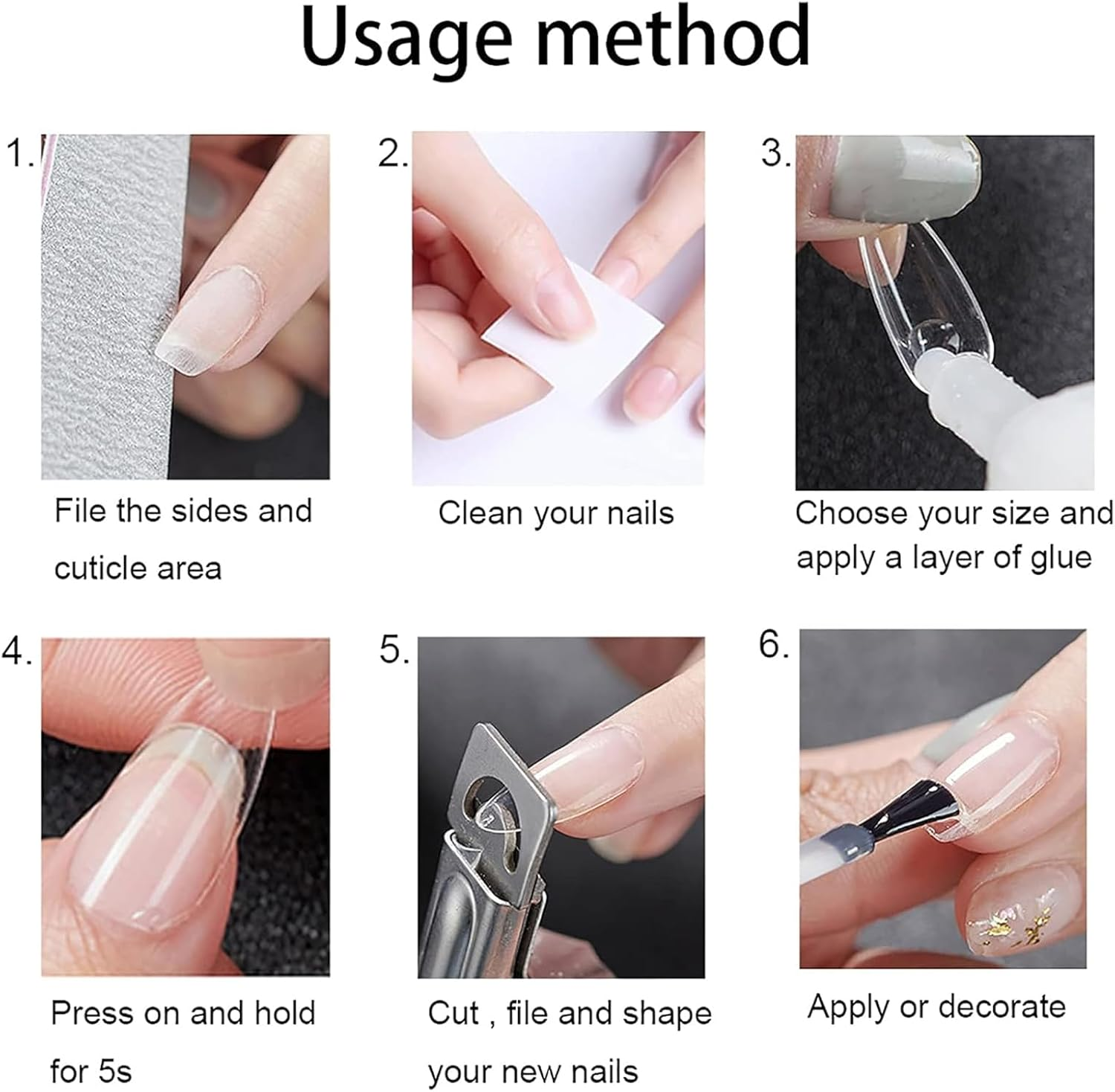 500 Short False Nails Almond, 10 Sizes Full Cover Press on Nails with 20 Sheets (480 Pieces) Transparent Nail Adhesive Tabs and 5 Pieces 100/180 Grit Nail Files for Nail Salons and Home