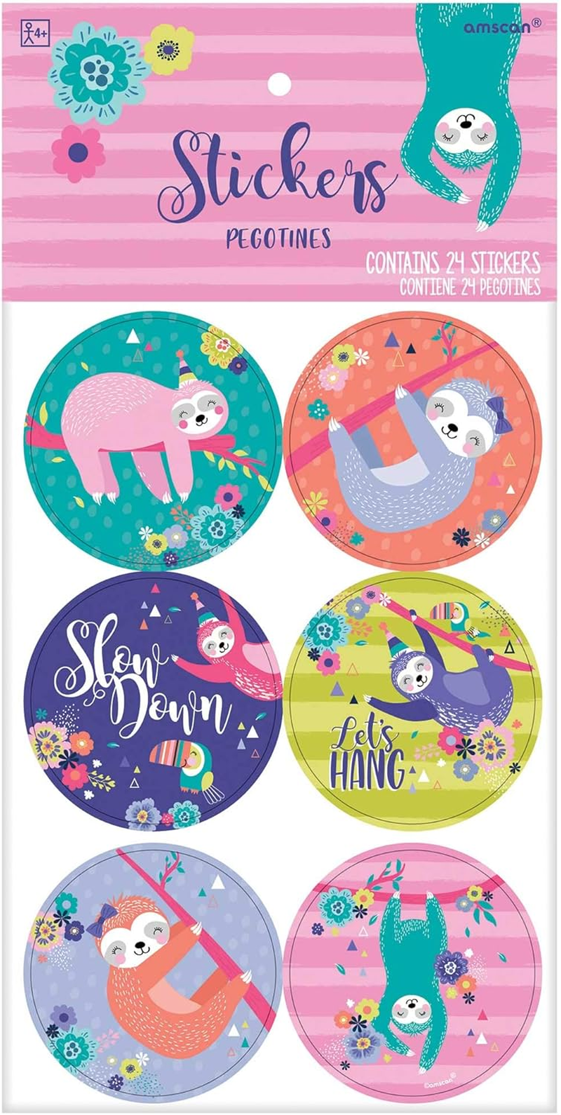 Amscan Sloth Stickers 24 Pieces