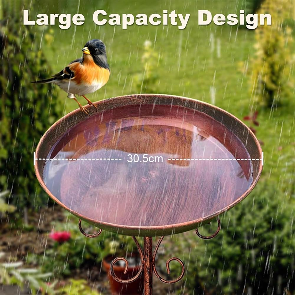 Garden Copper Metal Bird Bath for Outdoors, 30 Inch Metal Stake Pedestal with 5 Prongs Stake, 9.37In outside Freestanding Birdbath, Bird Bath Bowl Birdfeeder for Garden Decor Patio Yard Lawn image number 4
