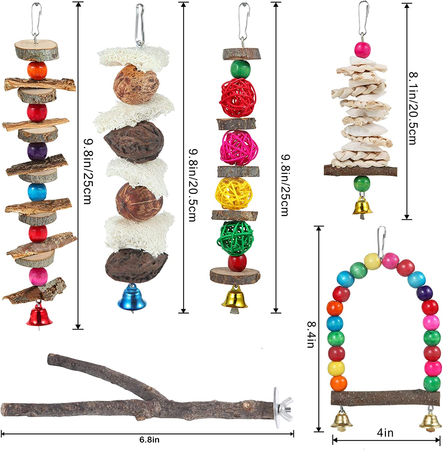 Bird Perch Bird Toys Parakeet Toys,Bird Cage Accessories Wooden Chew Toys Perch Stand for Parrot Conure Cockatiel Lovebird Parrotlet Budgie Finches and Other Small to Medium Sized Birds image number 1