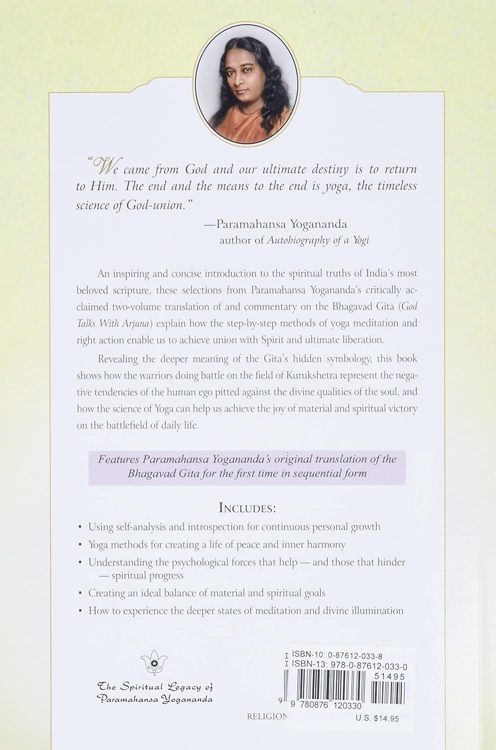 The Yoga of the Bhagavad Gita (Self-Realization Fellowship): an Introduction to India'S Universal Science of God-Realization image number 3
