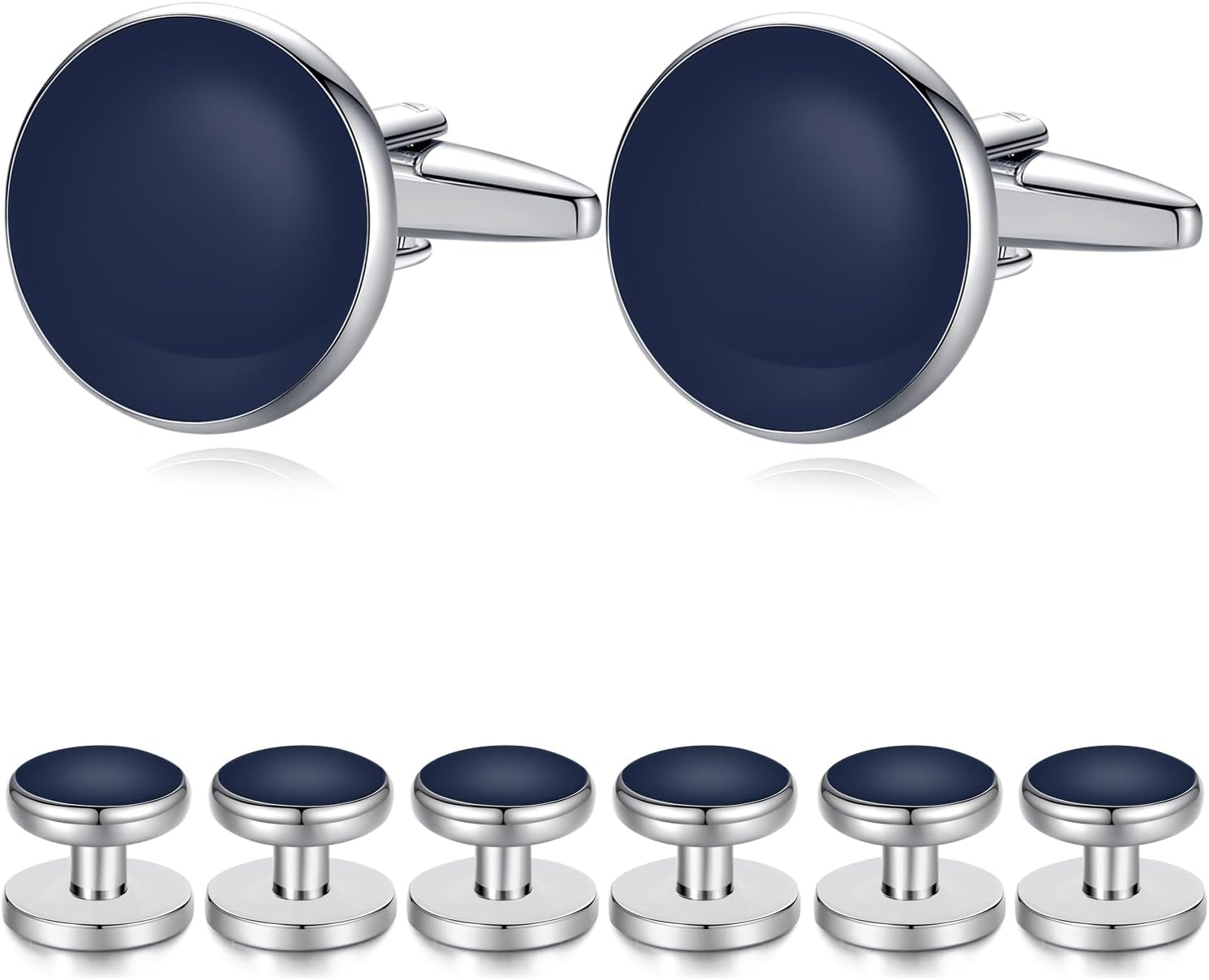 HONEY BEAR 8Pcs Set Cufflinks and Studs - Black Onyx, for Men Shirts Tuxedo Wedding Gift