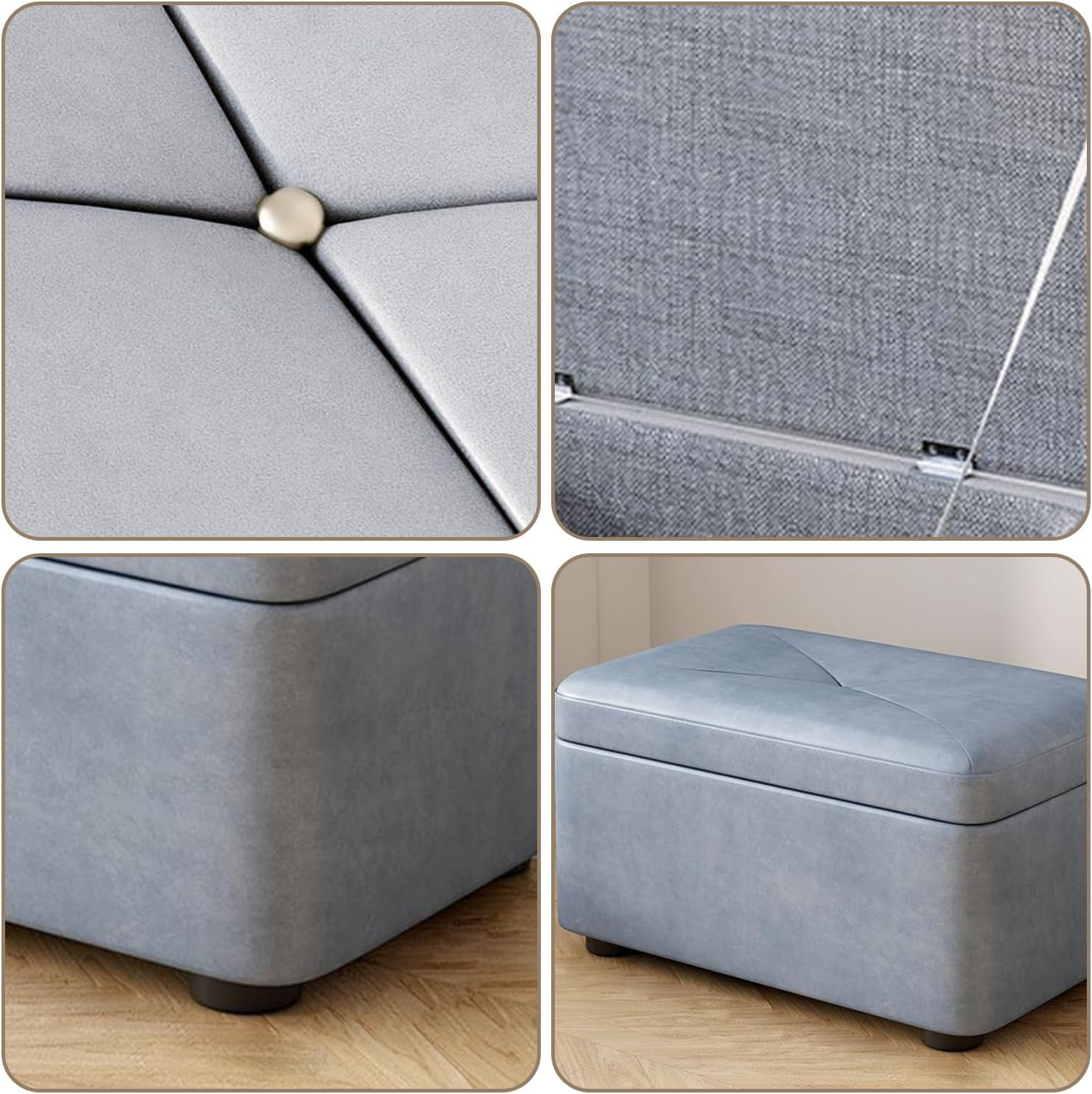 Uandhome Storage Ottoman Cube Storage Box,Multipurpose Foot Stool PU Faux Leather,Square Ottoman Shoe Bench with Padded Seat for Living Room Bedroom Dorm (Blue) - Light Gray image number 5