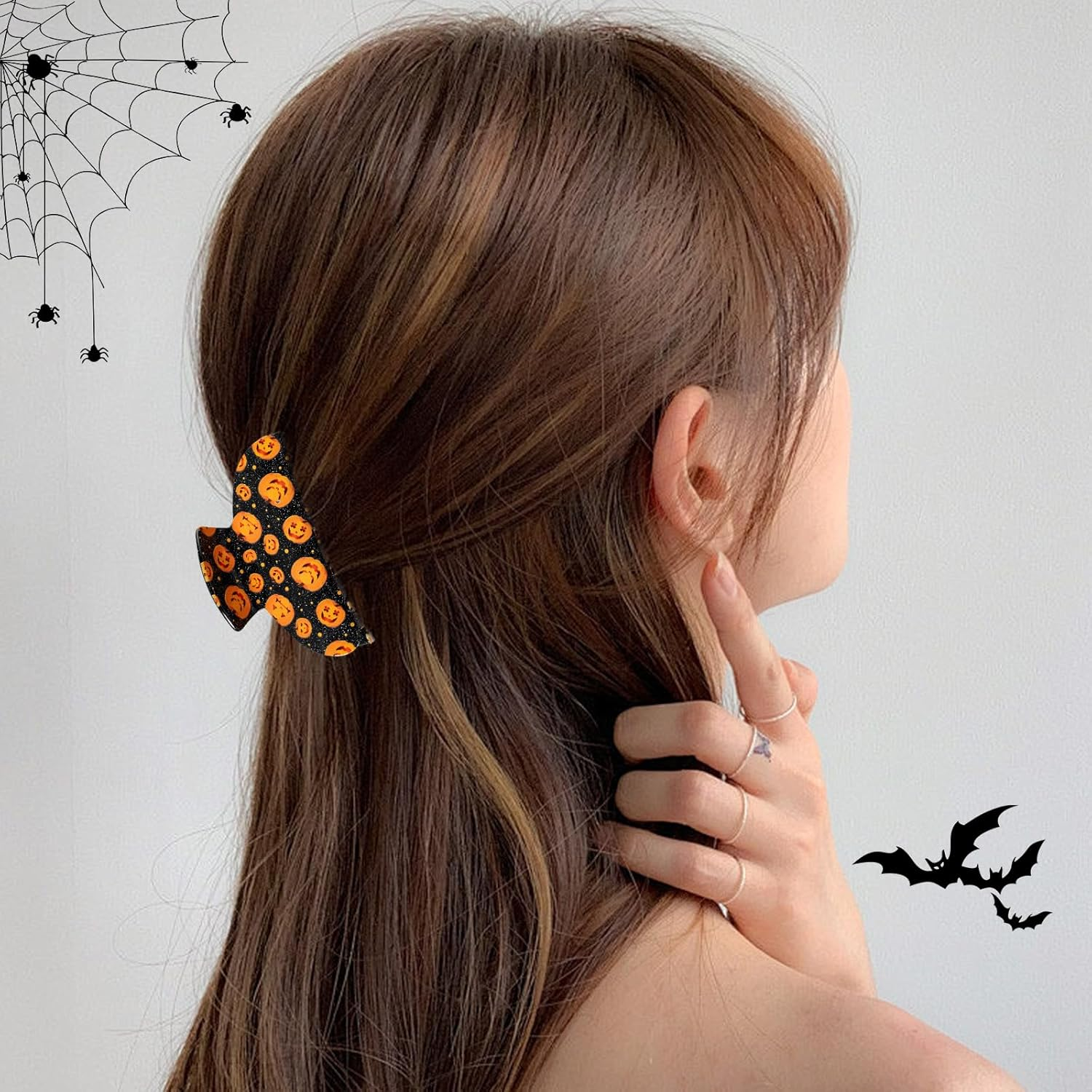 4 Pcs Halloween Hair Clips, Bat Hair Clip Ghost Hair Clips Spider Web Hair Clip Halloween Pumpkin Hair Clip Acrylic Ponytail Hairpin, Halloween Hairpin Set, Hair Accessories for Women and Girls image number 4