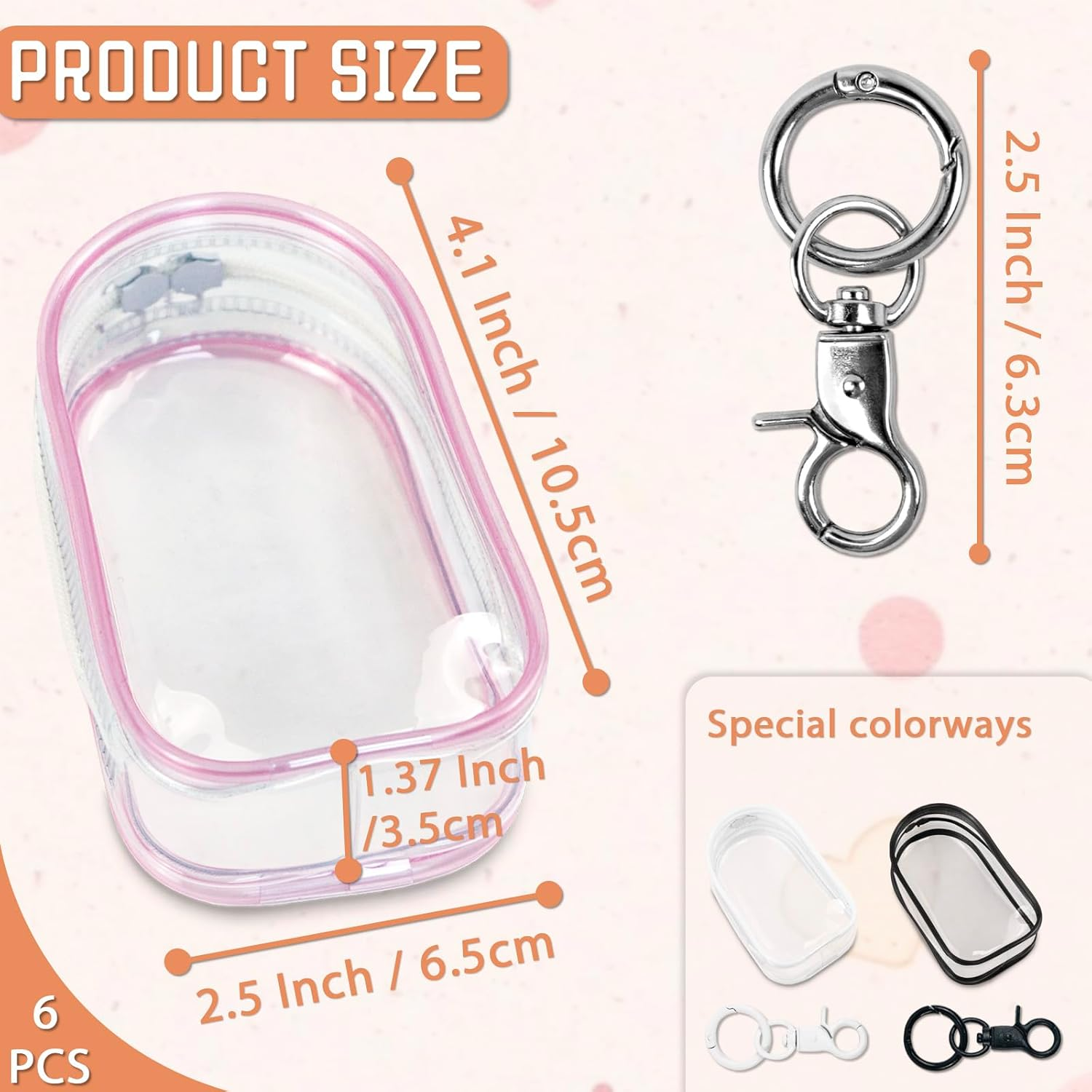 6 Pcs Clear Figure Display Bag with Keychain, Zipper Clear Display Case, Ball Portable Mini Doll Pouch, Figures Display Case for Figures Collectibles (Multicolour) image number 3