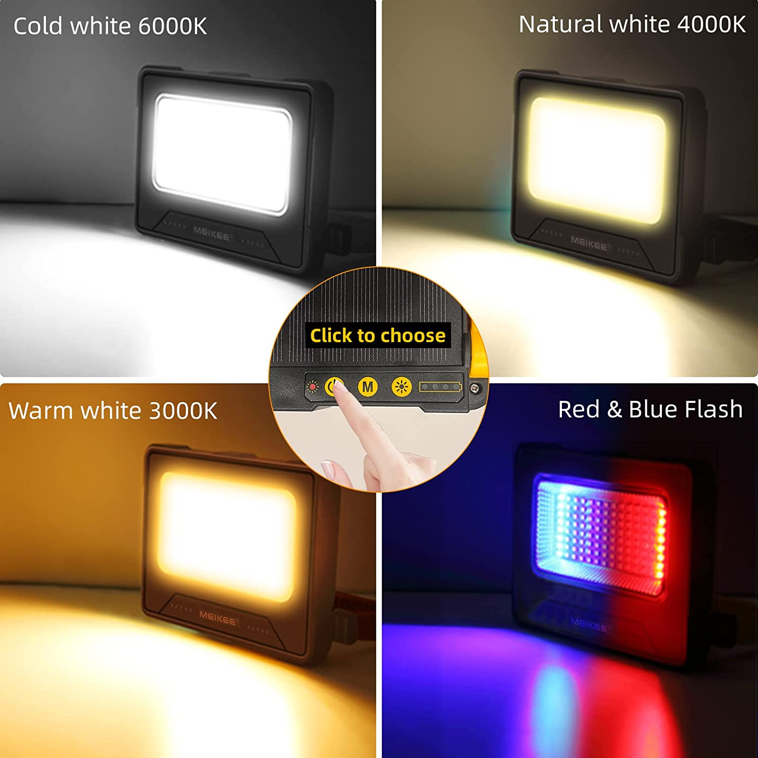 MEIKEE Portable Led Work Light 1000Lm USB Rechargeable Solar LED Flood Light 16 Modes 10000Mah Battery Power Bank IP54 with Magnetic Base Camping Emergency Job Site Lighting with SOS Mode - Black - Black image number 3