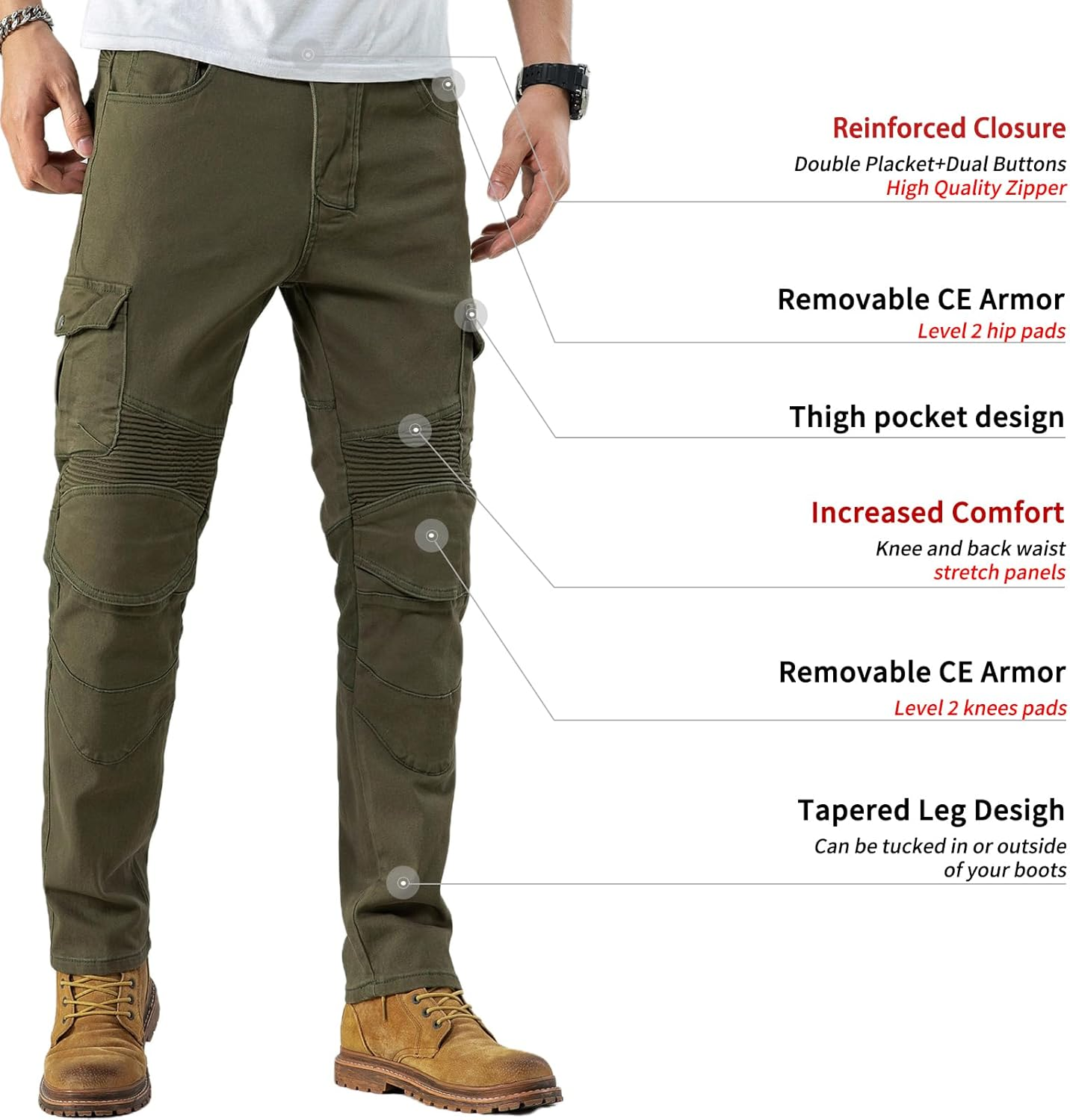 Ctbqitom Motorcycle Pants for Men Motocross Riding Pants Motorbike Riding Denim Jeans with Knee and Hip CE Armor Pads image number 6