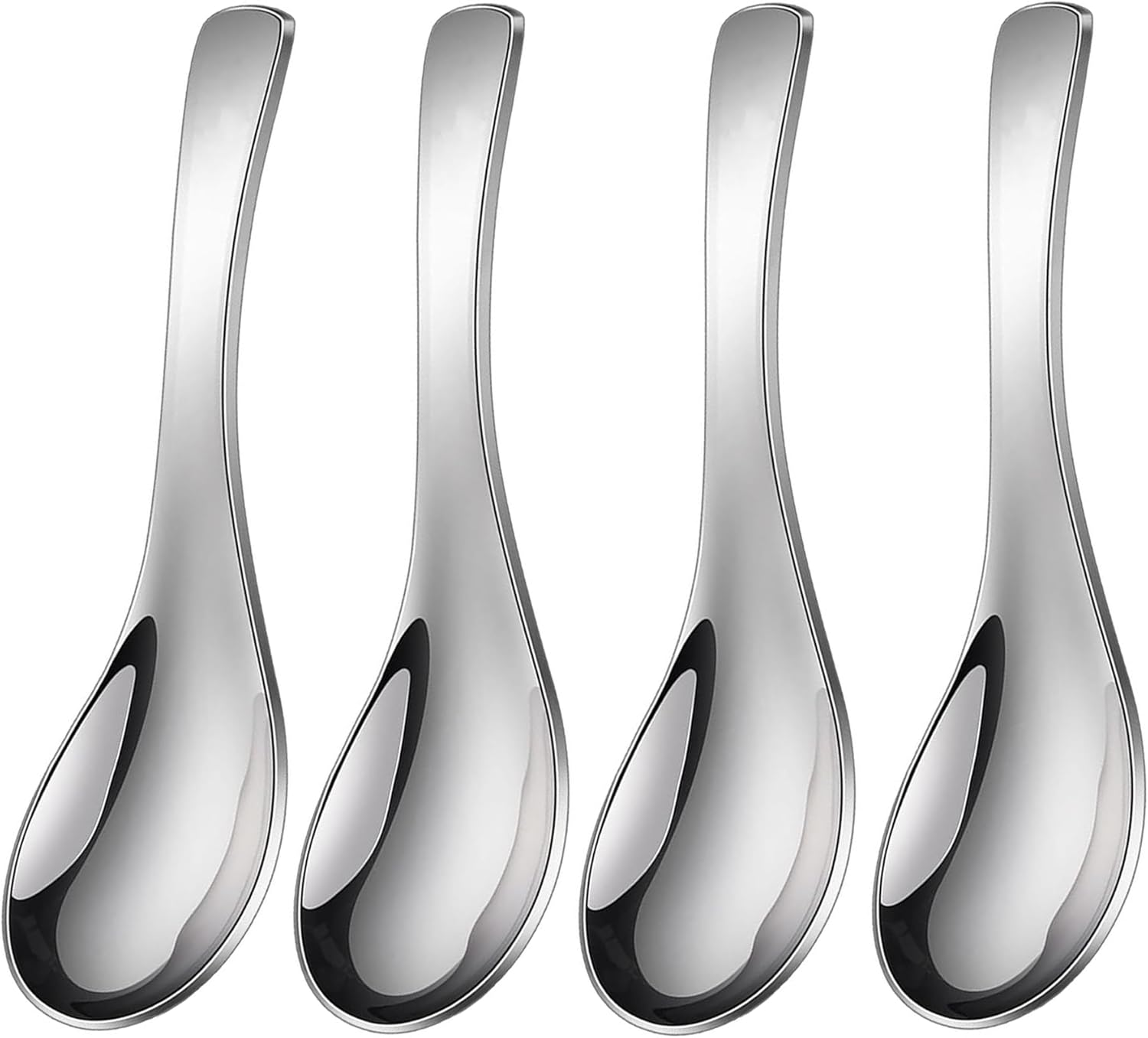Tiokin Soup Spoons Set of 4,Stainless Steel Table Spoons for Rice Soup,Thick Ramen Spoon, Asian Spoon for Home,Restaurant,Hotel, Dishwasher Safe image number 2
