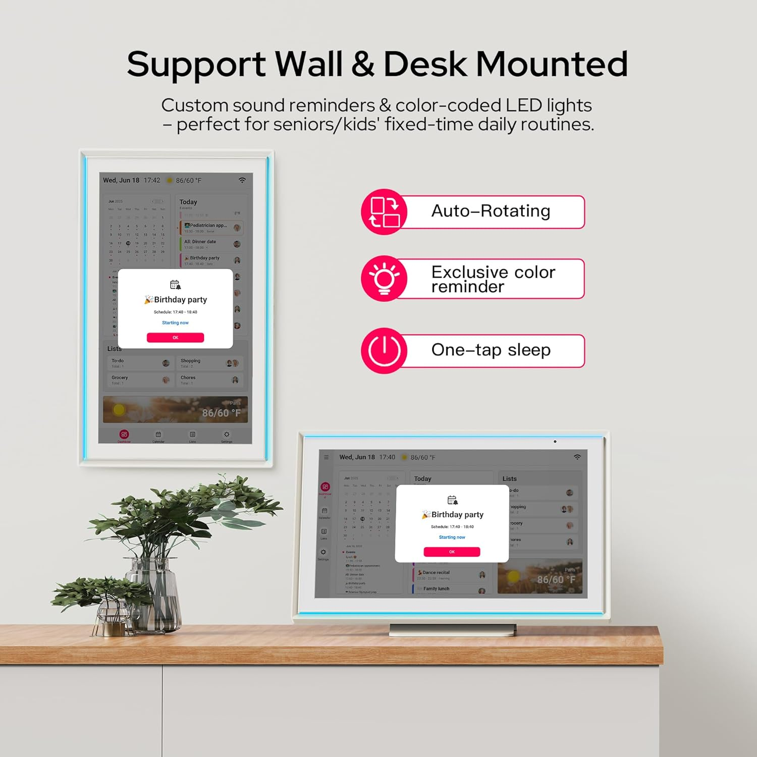 BIGASUO 15.6" Digital Calendar Wall/Desk Touch Screen, Electronic Organizer Planner, Smart Touchscreen Interactive Tablet Display for Monthly, Weekly & Daily Agenda, Family Schedules, to Do List