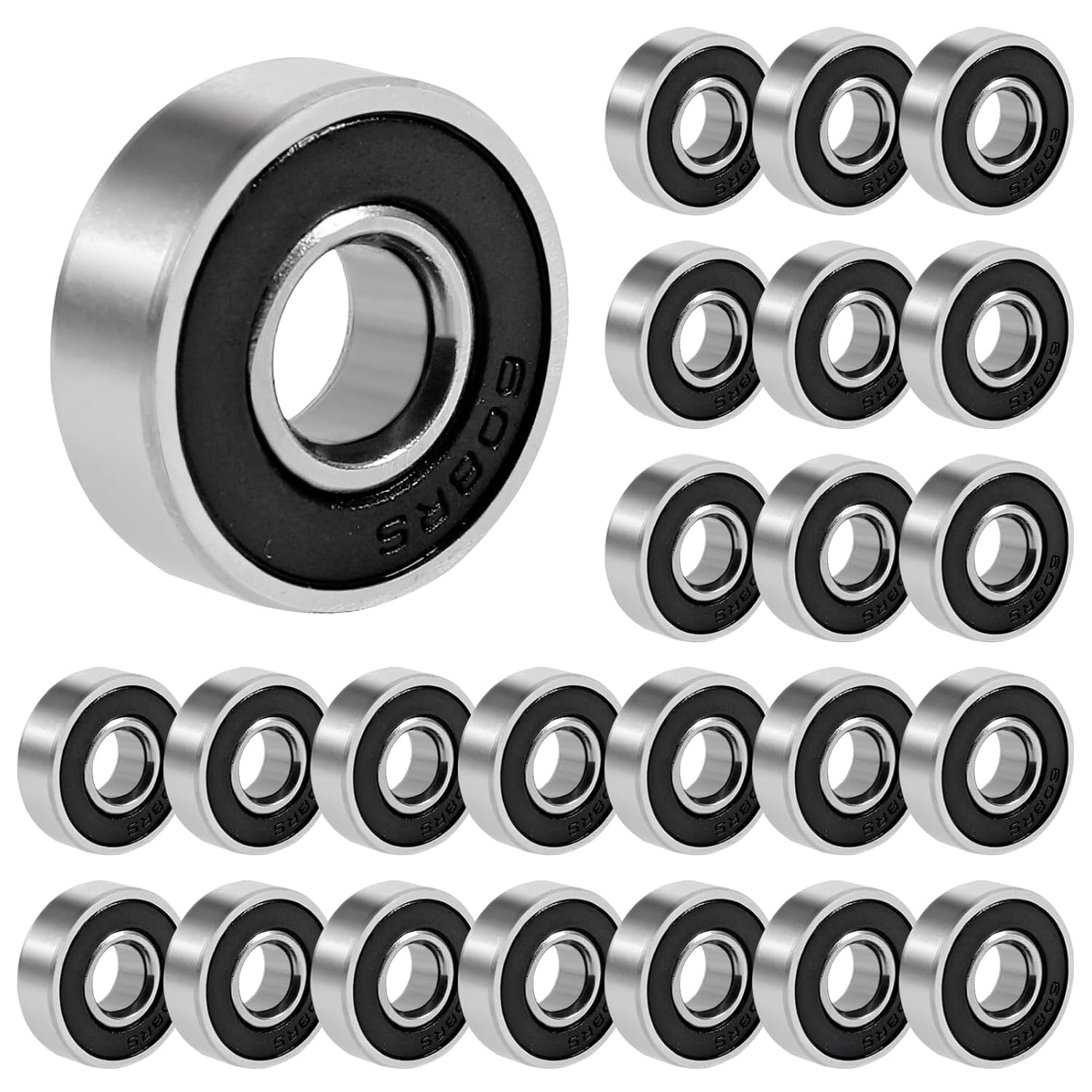 24PCS 608-RS Ball Bearing - Double Rubber Sealed Shielded Miniature Deep Groove 608Rs Bearings for Skateboards, Inline Skates, Scooters, Roller Blade Skates & Long Boards image number 2