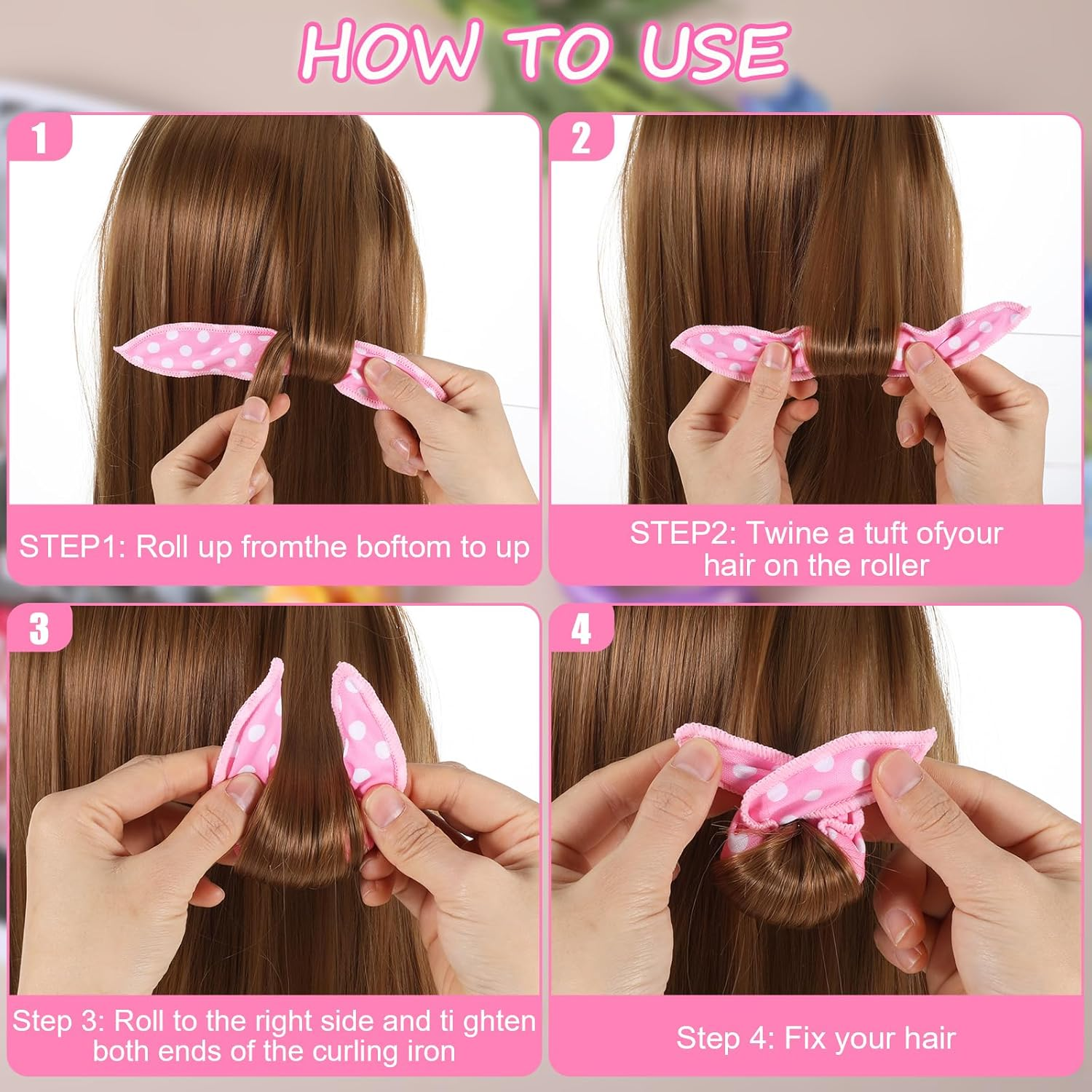 Oruola 8Pcs Pillow Rollers for Hair,8.1 X 1.38 in Pillow Curlers,Soft Sponge Pillow Rollers for Long, Short, Thick & Thin Hair Spiral Curls Hair Styling Rollers (4Colors) image number 4