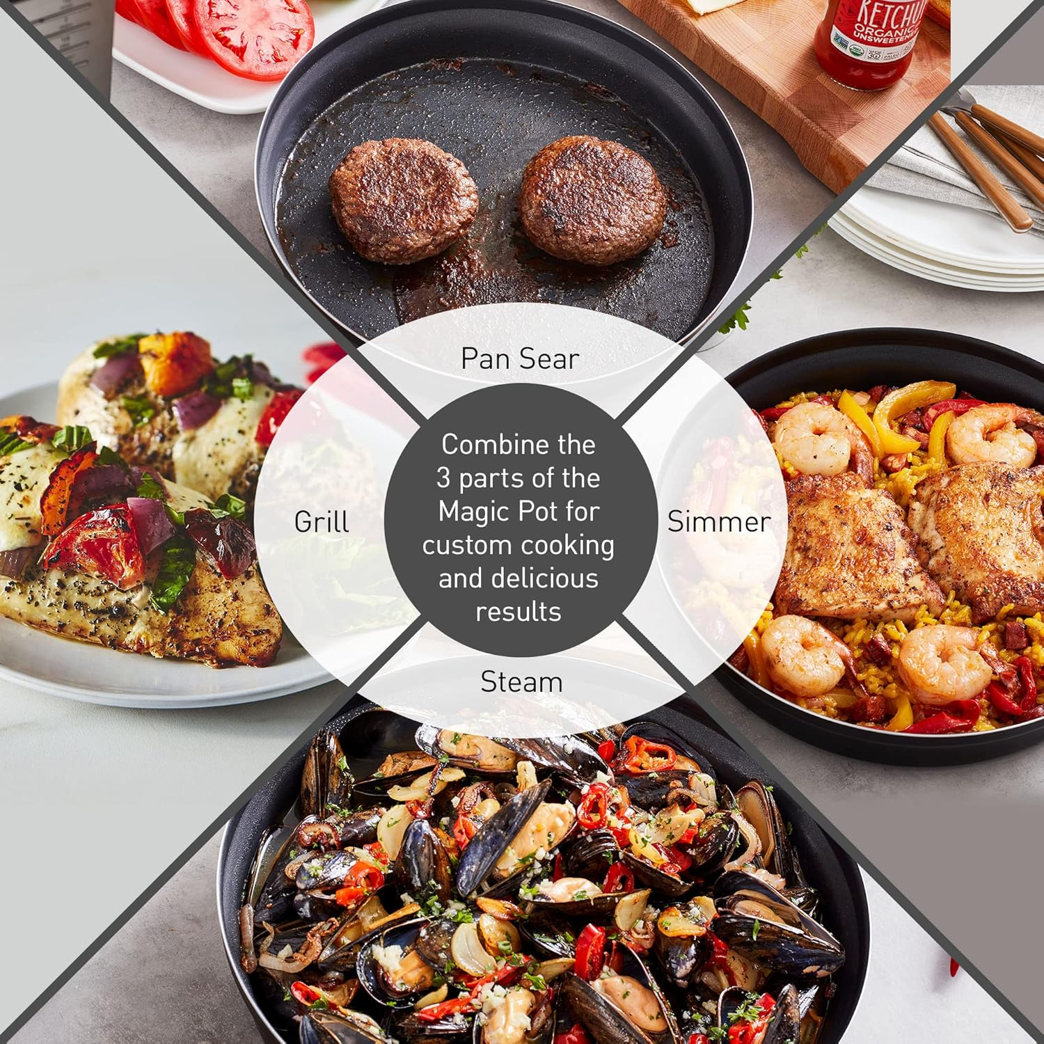 Panasonic Homechef Magic Pot for Microwave Oven, Microwave Safe 4-In-1 Cookware Accessory to Pan Sear, Simmer, Steam, and Grill - NN-ASP1AW