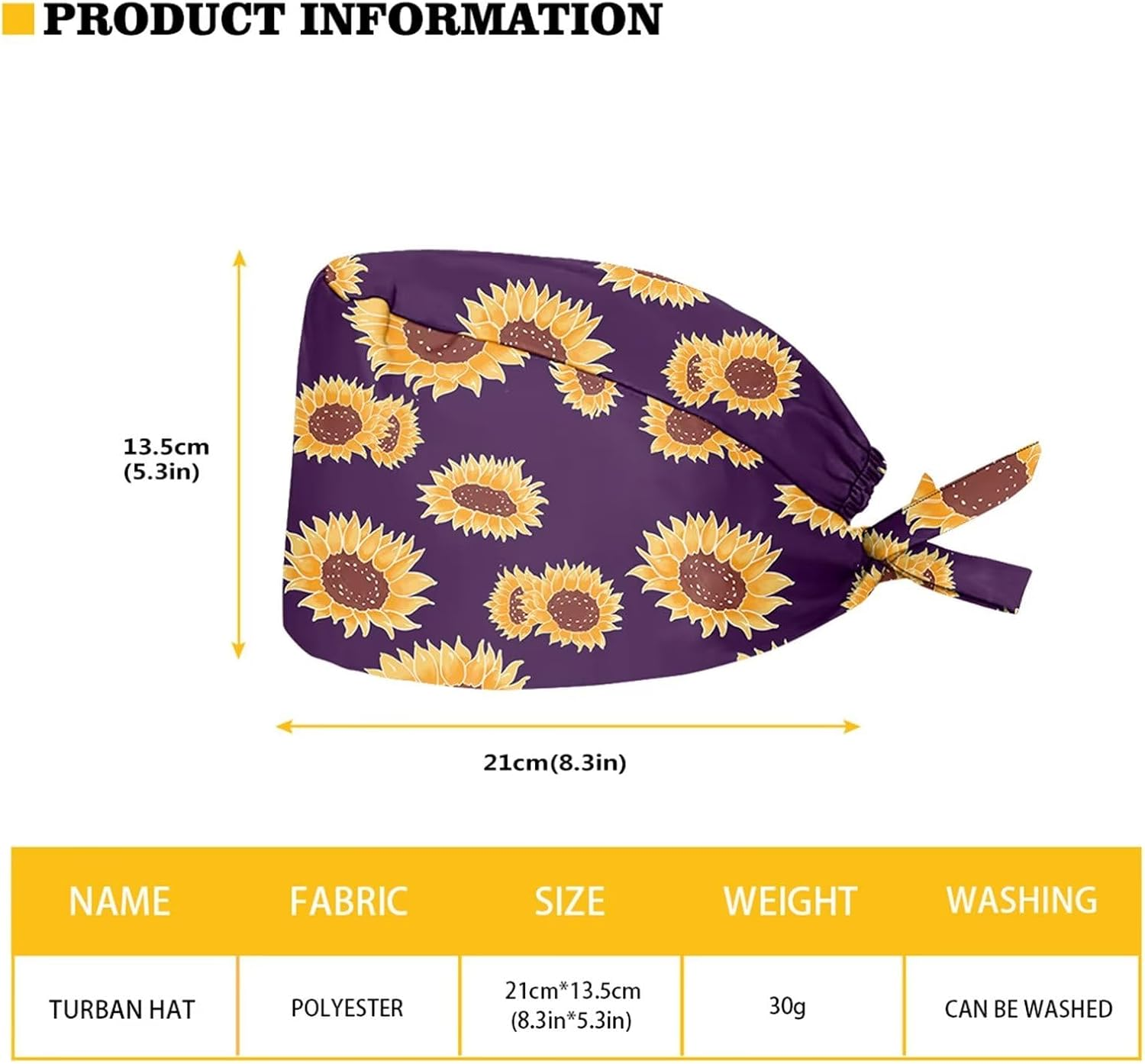 Yuuxorilu Scrub Cap Set 4 Pack,Women Men Working Cap with Adjustable Tie Sweatband - Hippie Daisy Yellow image number 6