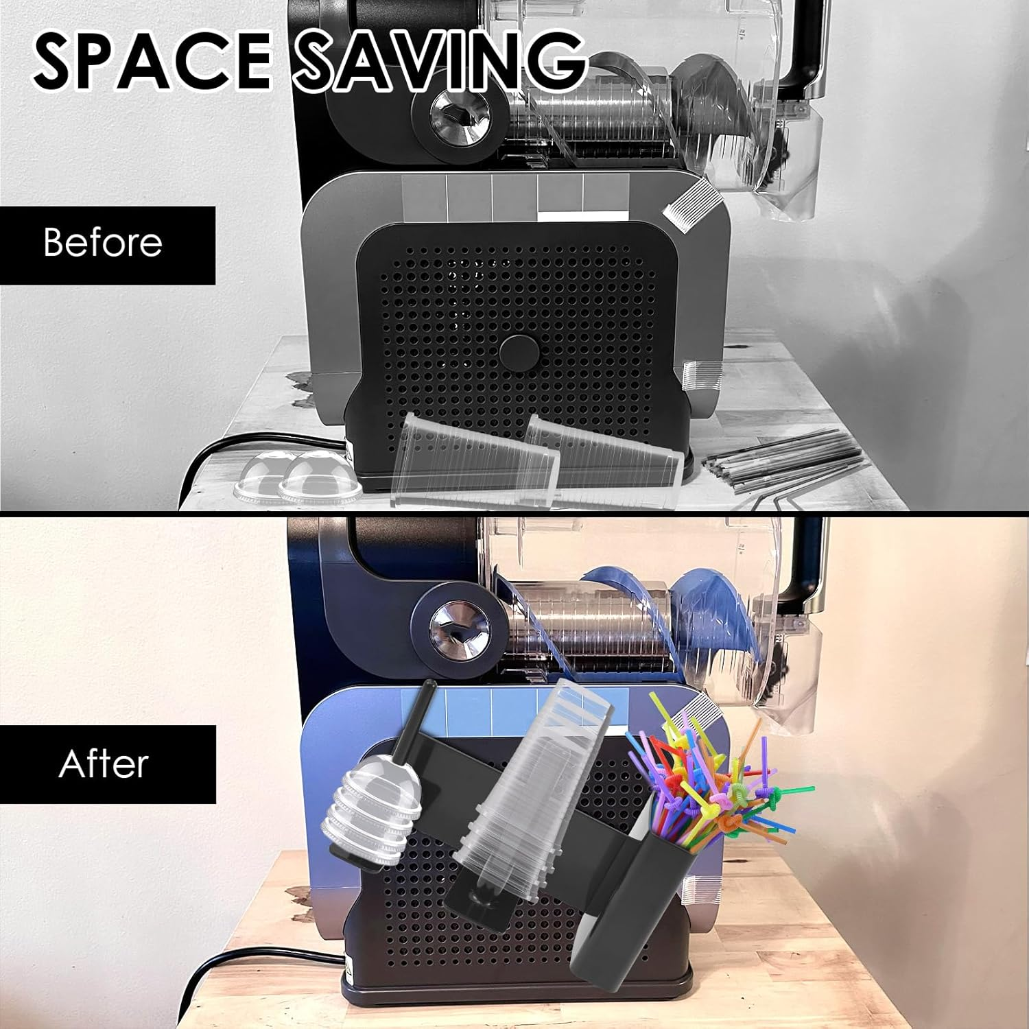 Cup Organizer for Ninja Slushie Machine FS301 & FS300, Plastic Cup Holder Lid Dispenser with 35&deg; Tilting Stand, Space Saving Side Mounted Cup Dispenser Storage Holder for Bar image number 6