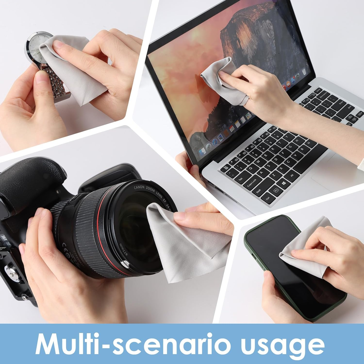 Microfiber Cleaning Cloth for Glasses, Premium Fiber Wipes for Glass Phone Computer Camera Screen Lens, Durable Reusable Absorbent Wiped No Streaks Lint Eyeglass Lens Cleaner(6 Pcs, Grey)