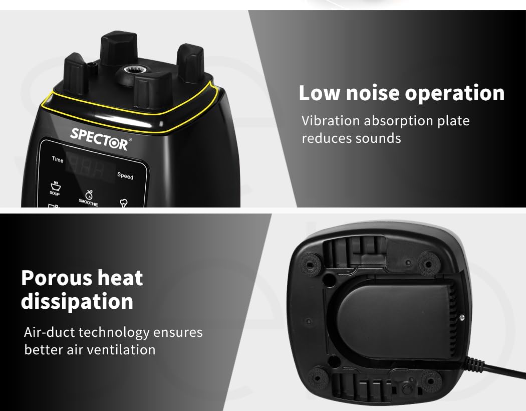 Spector 2L High Speed Commercial Blender, Mixer Food Processor, Juicer Smoothie with Timer, Ice Breaker, Ice Crush, 5 Modes, 10 Speeds, 1600W Power Motor, Blend, Chop, Grind & Pur&eacute;e, Black - Red image number 2