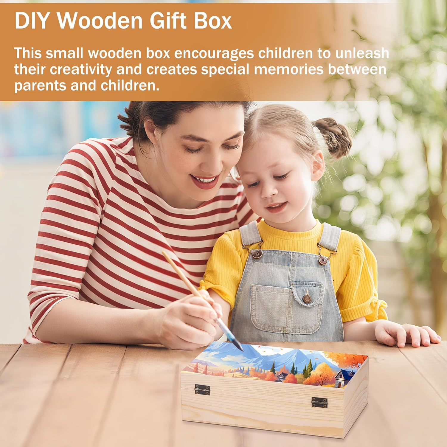 Unfinished Wooden Box with Lid, 25X15X8Cm Small Wooden Box with Hinged Lid & Locking Clasp, Pine Wood Small Wood Crate Boxs, Arts and Crafts Storage Box for Home Table Decoration Keepsake image number 6