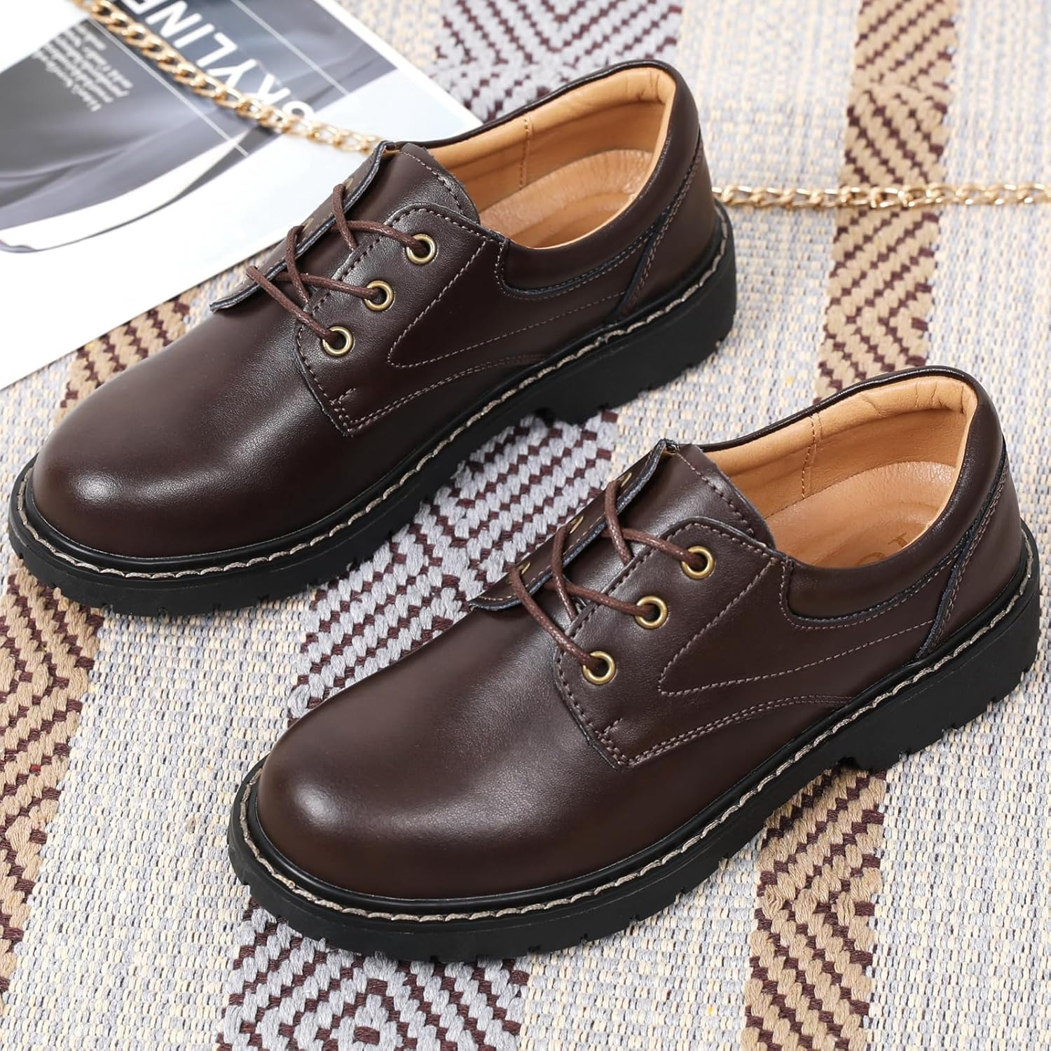IUY Black Oxford Shoes for Women Leather Work Office Non Slip Dress Shoes Comfortable Shoes image number 5