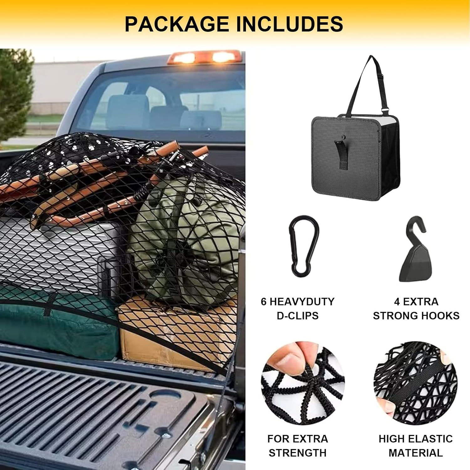 Heavy Duty Truck Bed Cargo Net 4'X4' Expandable to 8'X8', Elastic Bungee Net for Ute, Pickup & SUV, Durable Storage Net for Trailer & Car Boot, Easy Fit for Work, Travel & Outdoor Use image number 6