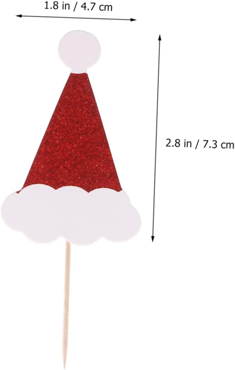 24Pcs Christmas Hat Toothpick Flags Cake Toppers for Food Fruit Picks Glitter Party Decorations for Christmas Table Decor Random Style image number 1