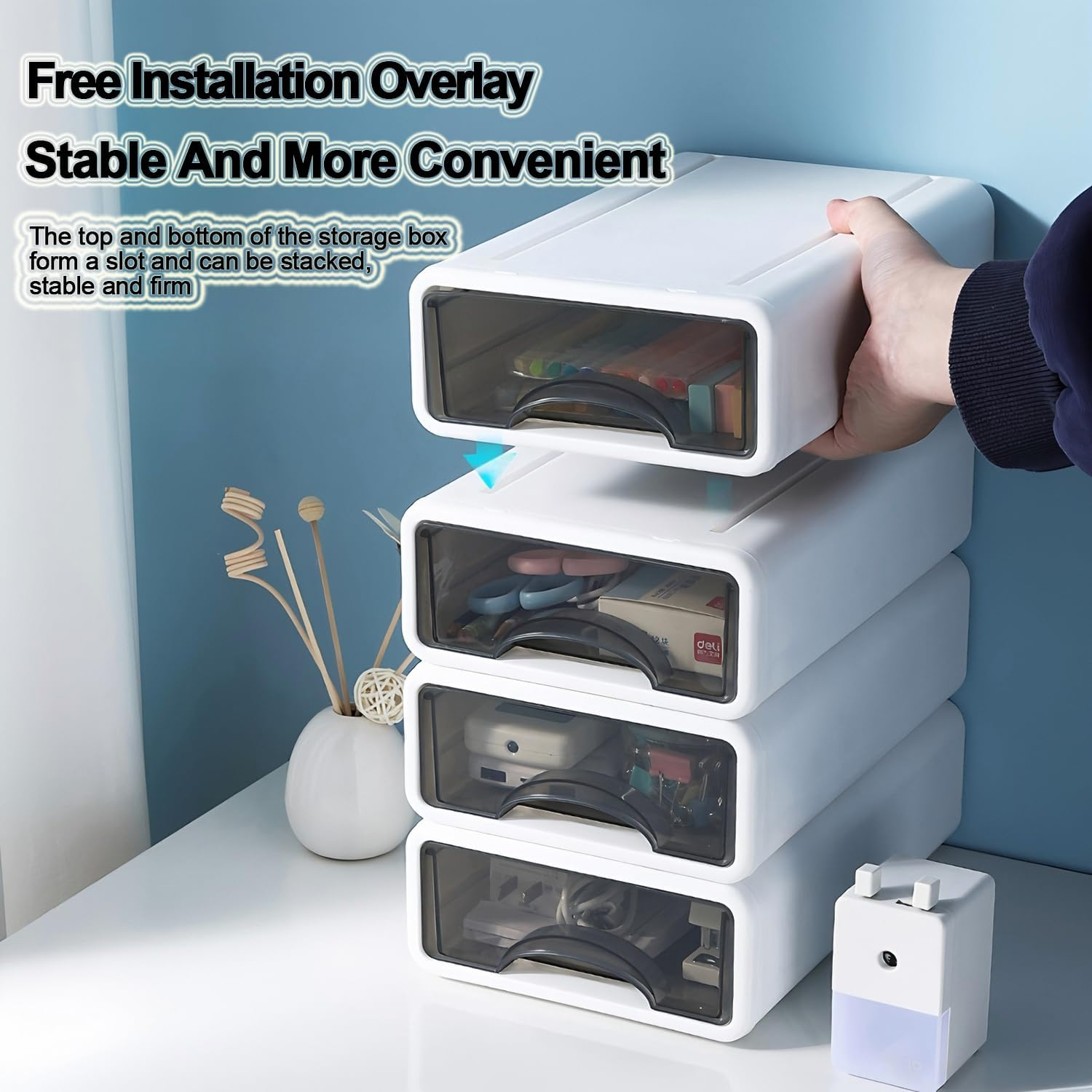 Stackable Storage Drawer Bins, Small Drawer-Type Desk Organizer Boxes, Translucent Small Plastic Chest of Drawers, Plastic Stackable Drawers for Home, Office, Desktop (4) image number 6