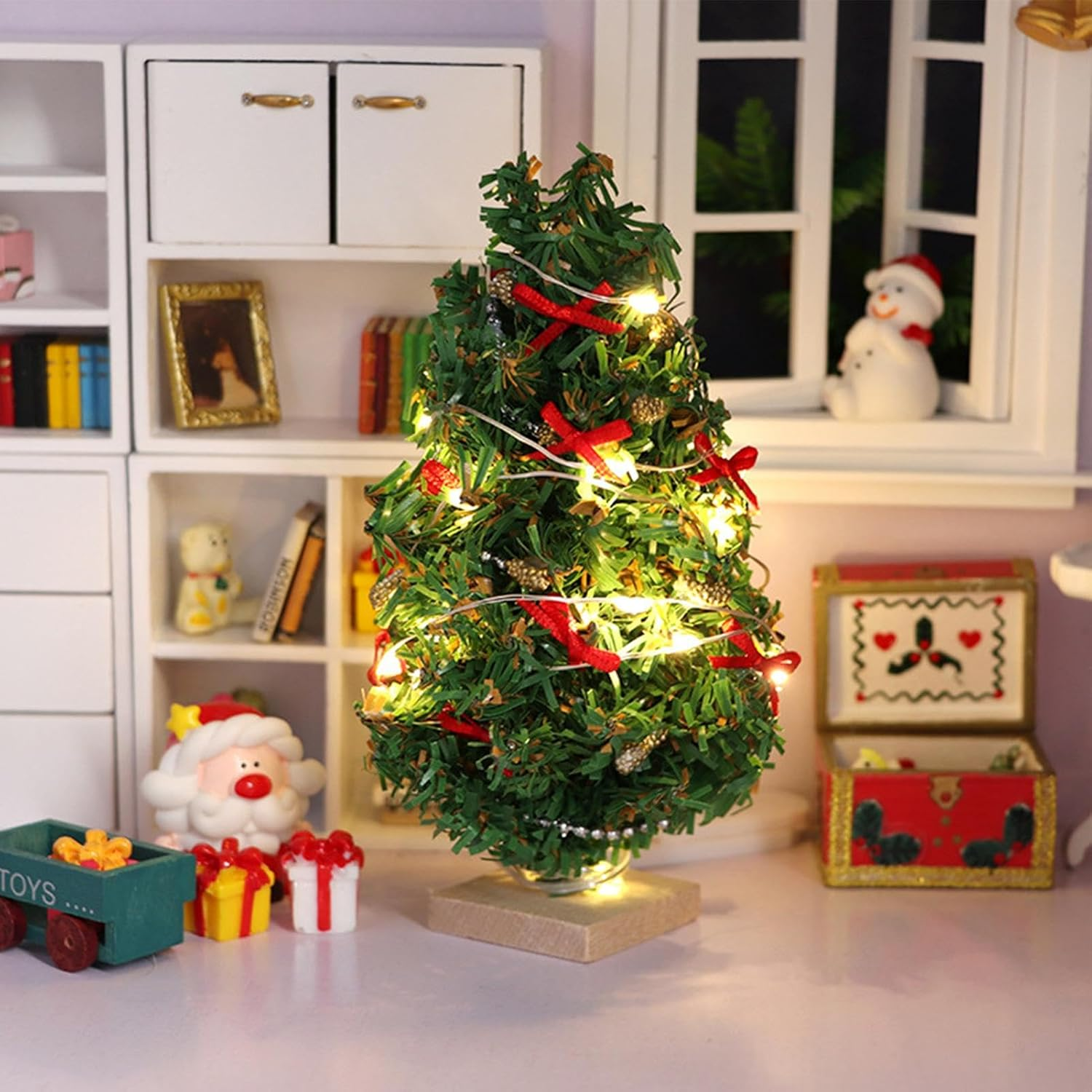 Table Christmas Tree - Illuminated Christmas Tree, Christmas Scene Decor| 1/12 Realistic Dollhouse Ornaments, Delicate Room Decor for Party Gifts, Migno Holiday Ornaments image number 4