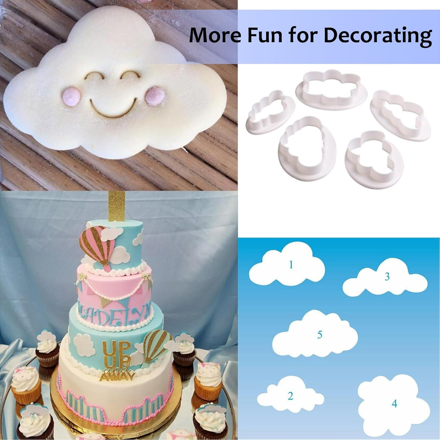 5PCS Cloud Cookie Cake Cutter Cloud Shape Mold Cake Decoration,Plastic Fondant Cutter,Baking Accessory Embossing Tool,For Baking Room Coffee Shop Birthday Wedding Children DIY Cookwar