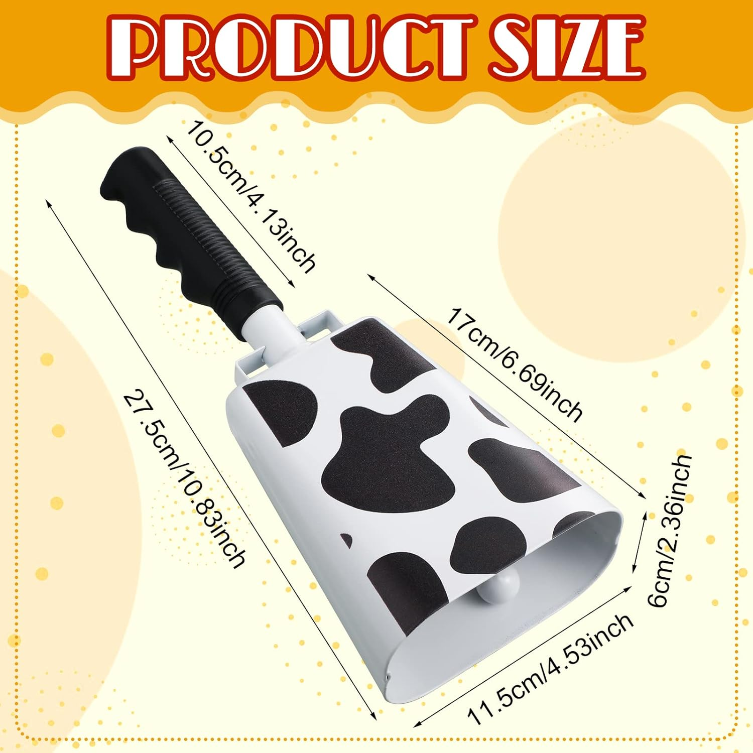 2 Pieces 10 Inch Steel Cowbell with Handle Cheering Bell for Sports Games Events Large Solid School Bells Metal Noise Maker Loud Percussion Musical Instrument Call Bell Alarm, Black and White image number 2