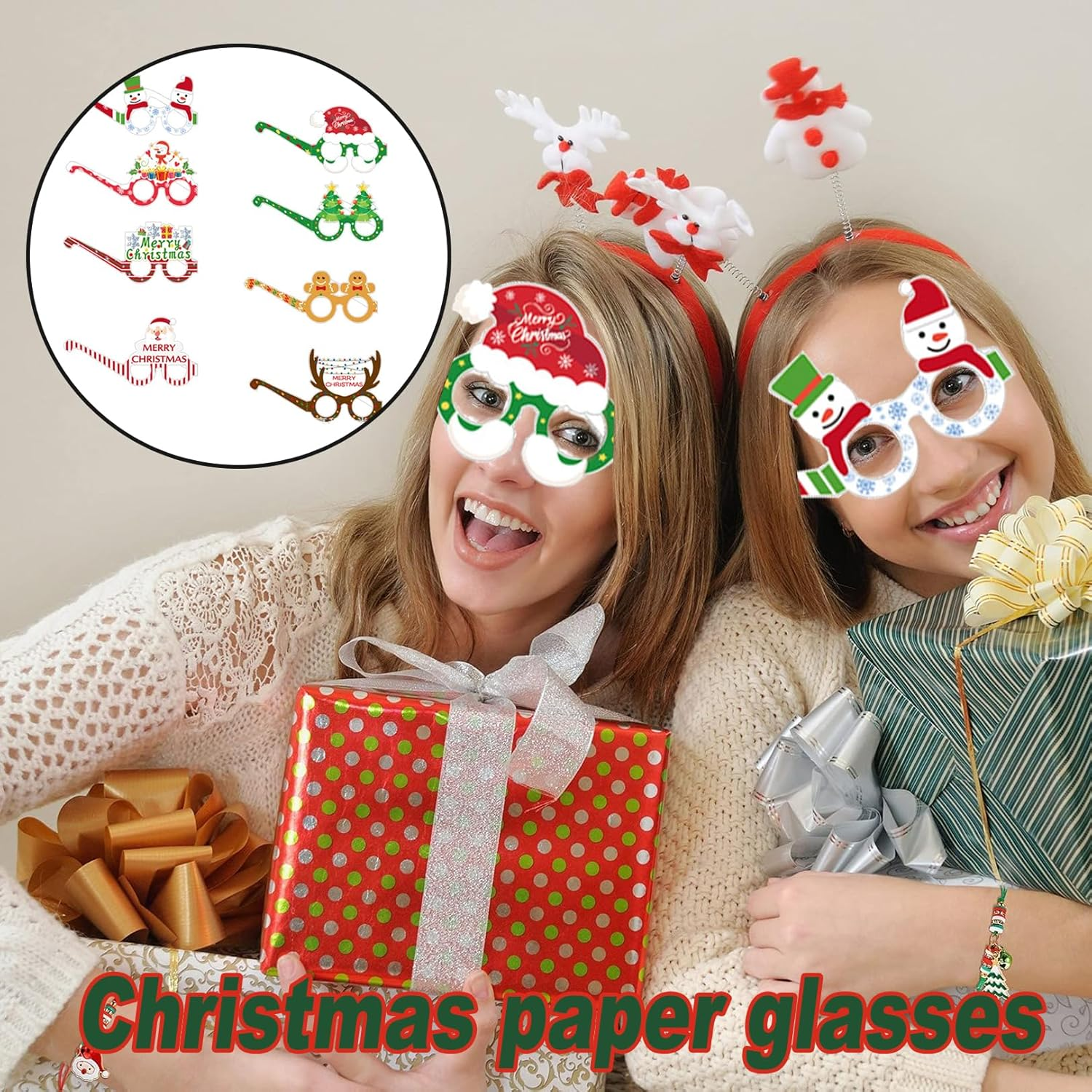 8Pcs Novelty Christmas Glasses to Wear,Christmas Props,Christmas Glass,Novelty Glasses Photo Booth Decorations,Christmas Photo Props,Creative Funny Eyewear for Kids Adults Carnival Fancy Party Gifts image number 3
