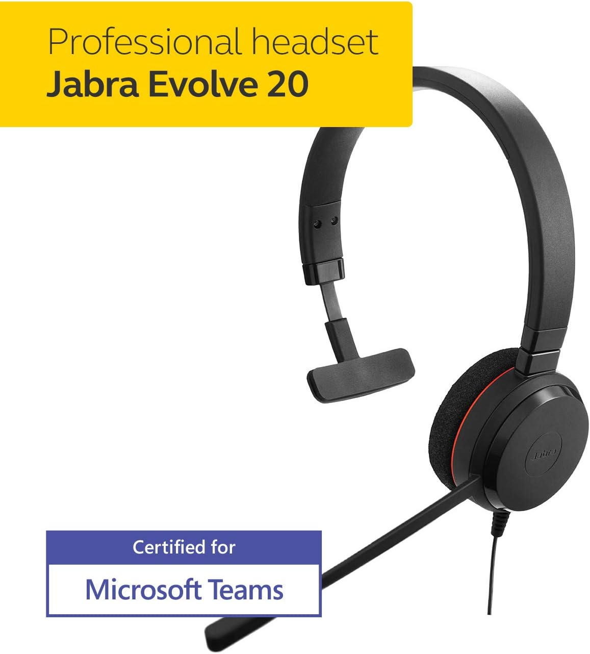 Jabra Evolve 20 MS Teams Wired Headset, Mono Telephone Headset for Greater Productivity, Superior Sound for Calls and Music, USB Connection, All Day Comfort Design image number 2