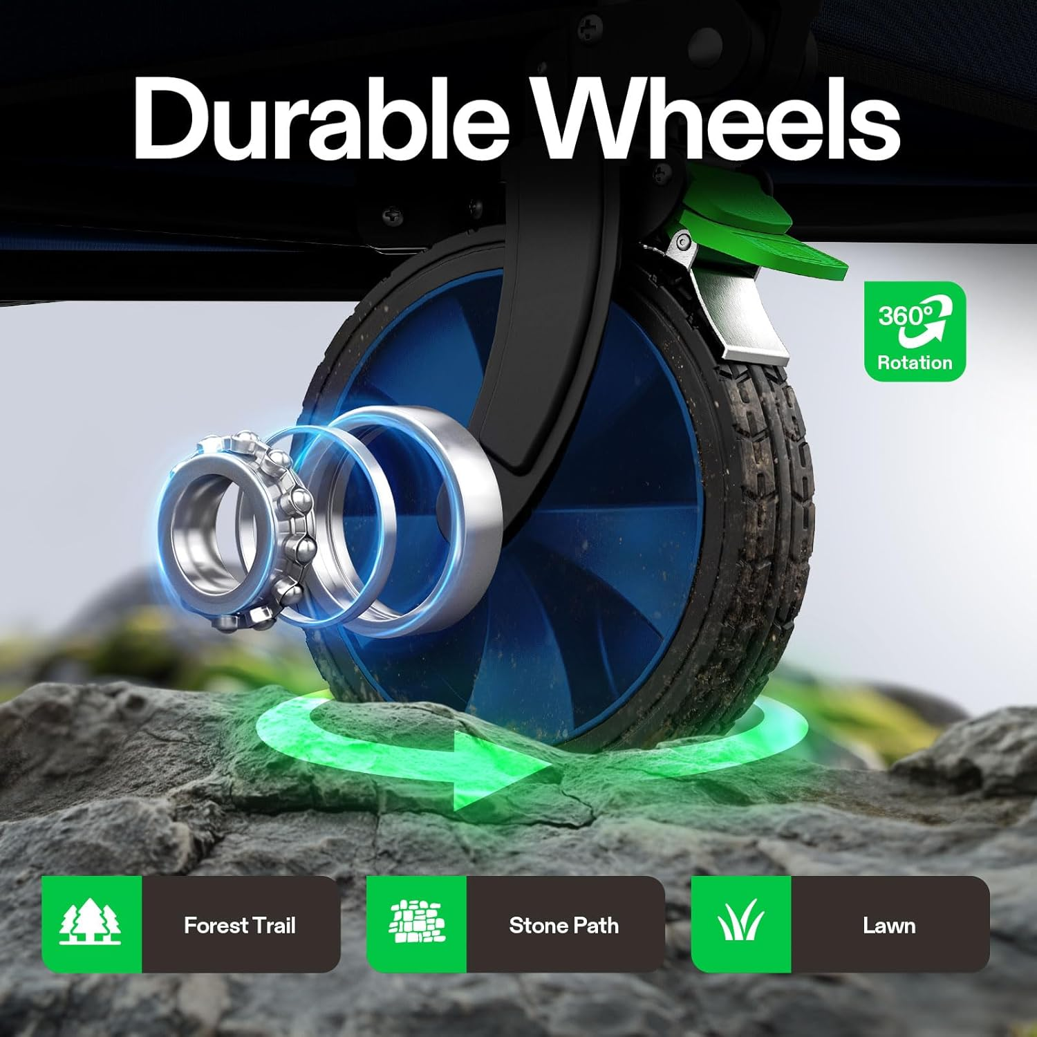 VIVOSUN Heavy Duty Folding Collapsible Wagon Utility Outdoor Camping Cart with Universal Wheels & Adjustable Handle, Blue - Grey image number 7