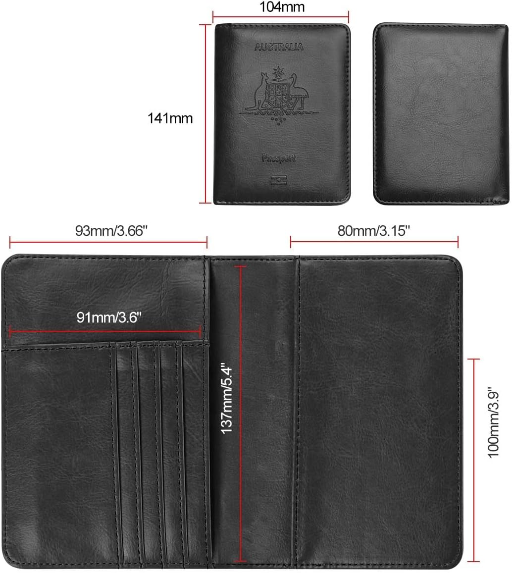 Passport Holder Travel Bag Cover Case, T Tersely Leather RFID Blocking Travelling Wallet Holder ID Credit Business Cards Cover Case for Boarding Passes (Black) image number 6