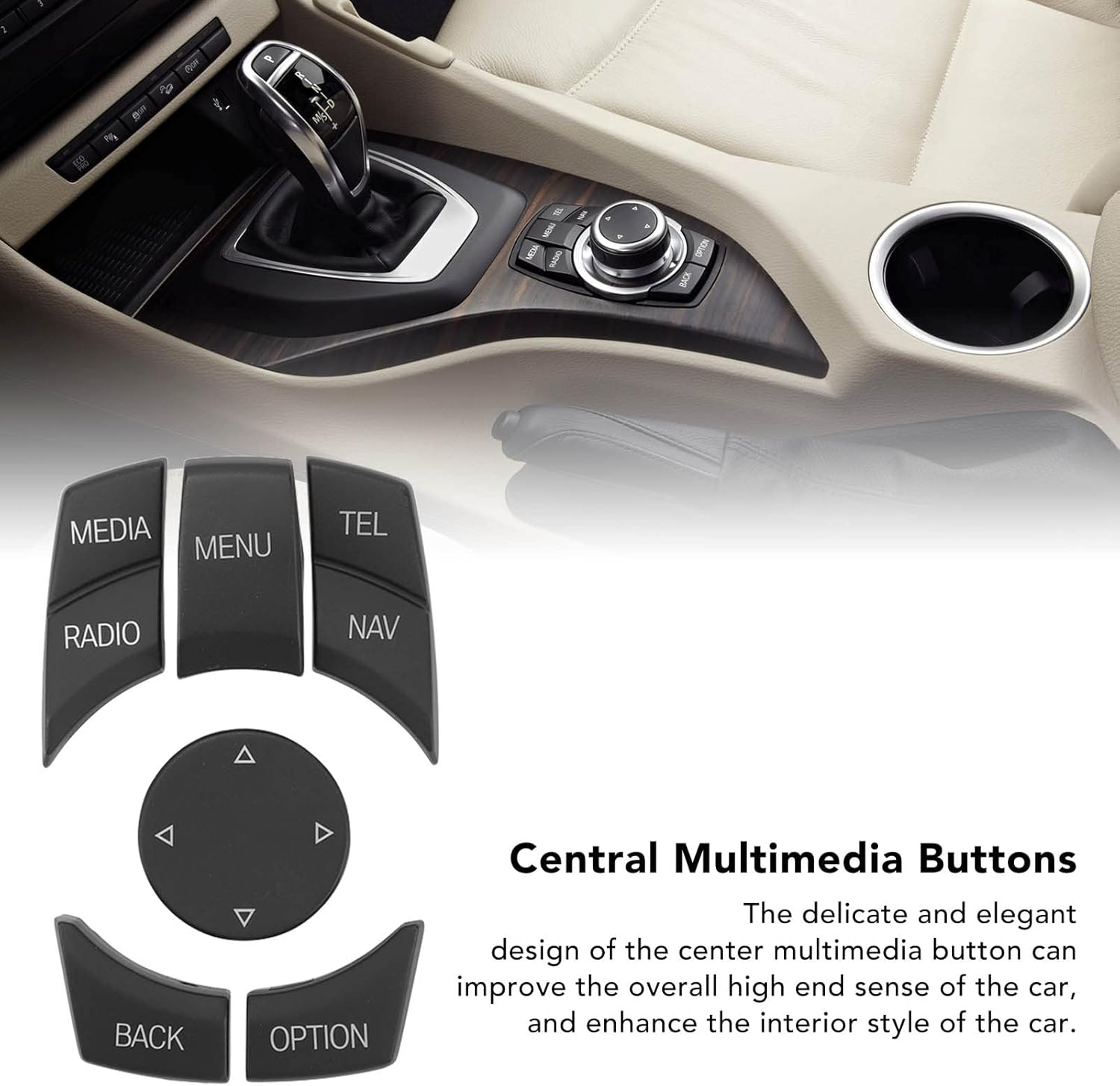 Grcfumo 6Pcs Car Multimedia Control Button, Media Button Remote Control, Car Center Console Touch Knob Button Cover for E70 X5 2006‑2013 (Matte Black) - Silver Plated image number 2