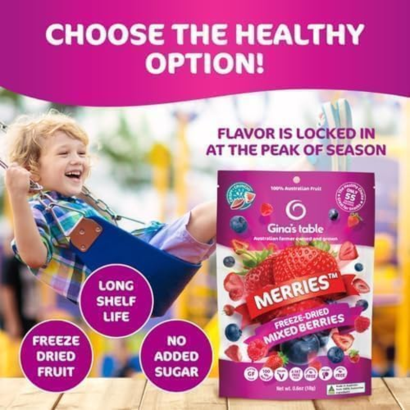 Gina&rsquo;S Table - Freeze Dried Mixed Berries 18G &ndash; Freeze Dried Fruit &ndash; Low Calorie Snacks for Kids & Adults &ndash; Natural Fruit Snacks &ndash; Freeze Dried Berries (Raspberries, Blueberries & Strawberries) &ndash; 10 Count image number 6