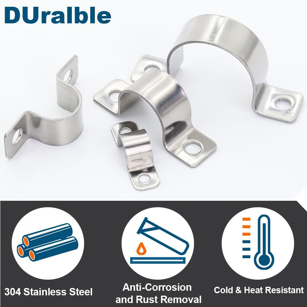 Famltol 2 Hole Conduit Clips 304 Stainless Steel Pipe Clip Heavy Duty Pipe Clamp U Shaped Brackets for Water Pipes, Gas Pipes Cable Fixing 14 Pcs &Oslash; 25 Mm image number 5