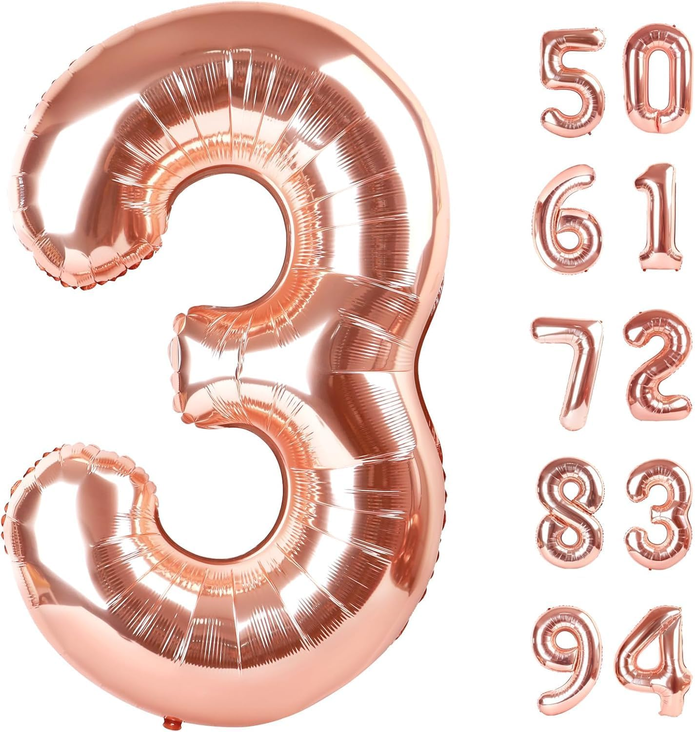 Lumjoy Rose Gold 3 Balloon, 40 Inch Number Balloon, 3Rd Birthday Decorations for Kids, Girls, Boys, Men, Women, Party Supplies for Celebrations, Giant Number 3 Balloon image number 6